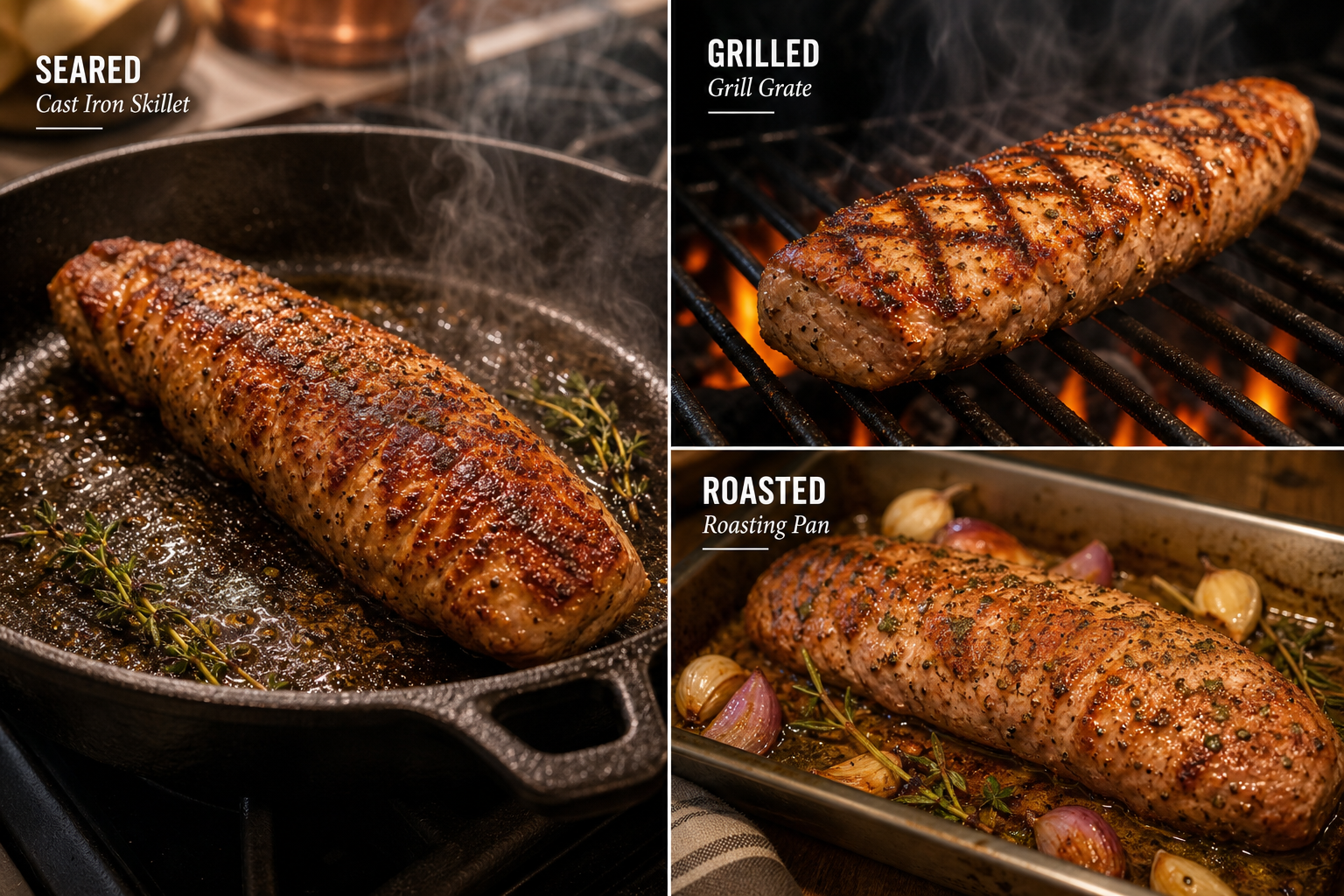 Pork Tenderloin: Buying Guide, Prices & Cooking Tips 9 Pork tenderloin being prepared using various cooking methods