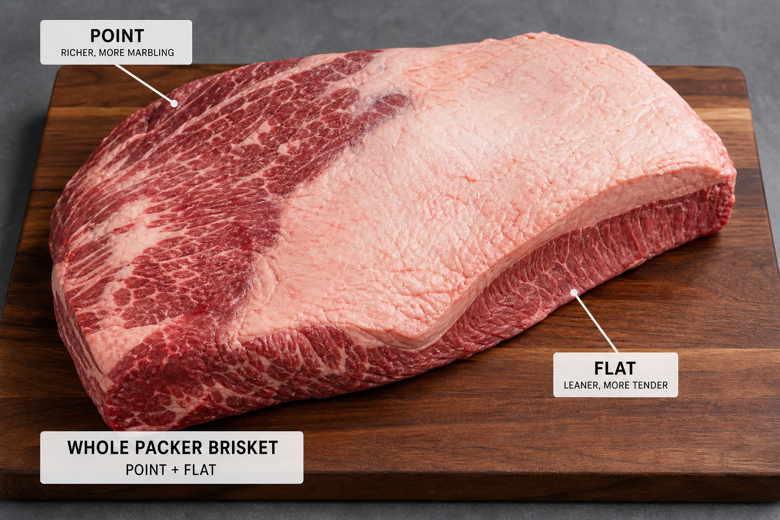 How to Buy a Whole Packer Brisket: Size, Anatomy & Selection 6 Whole packer brisket showing the point and flat sections