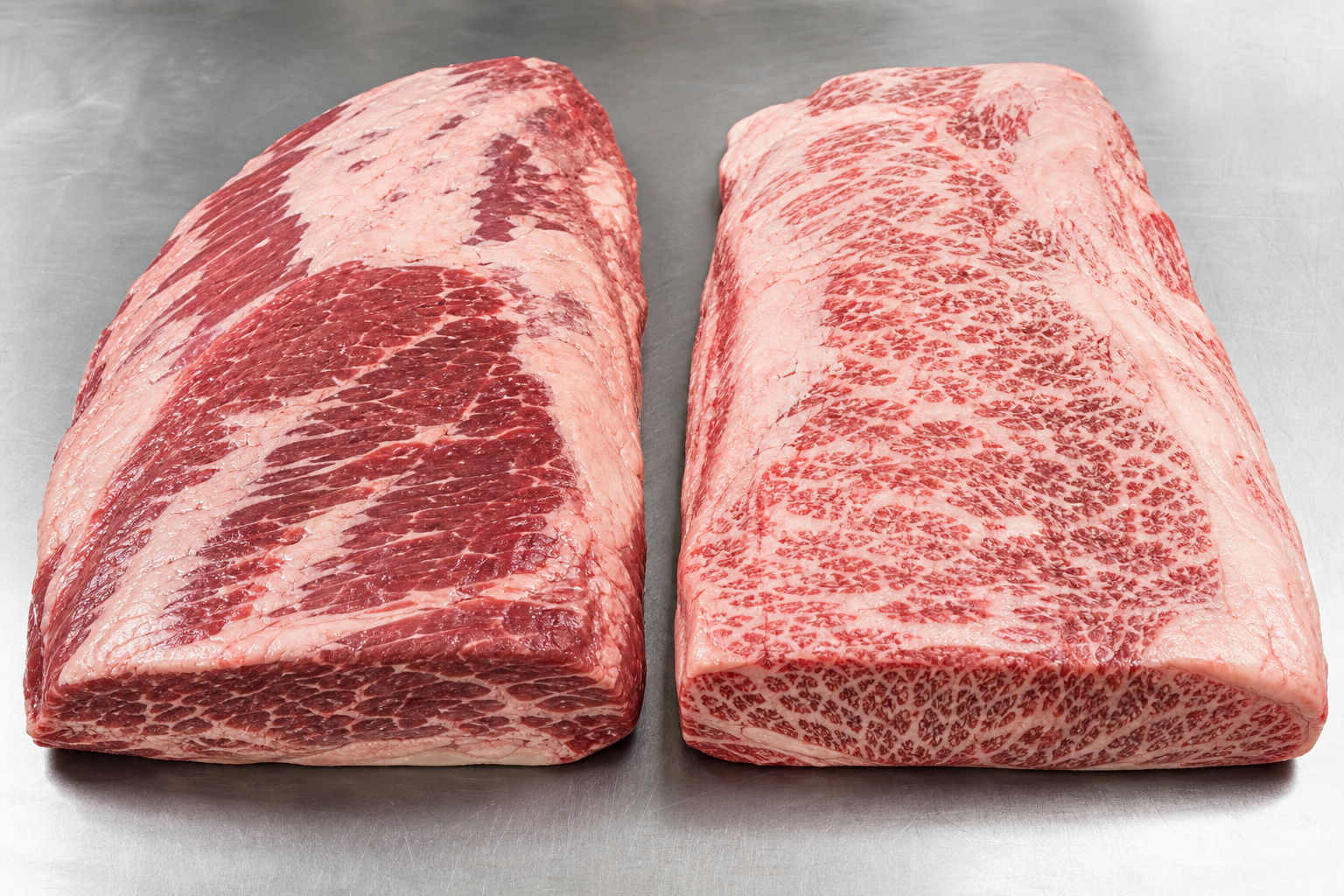 How to Buy a Whole Packer Brisket: Size, Anatomy & Selection 8 Comparison of USDA Choice and Prime grade briskets showing marbling differences
