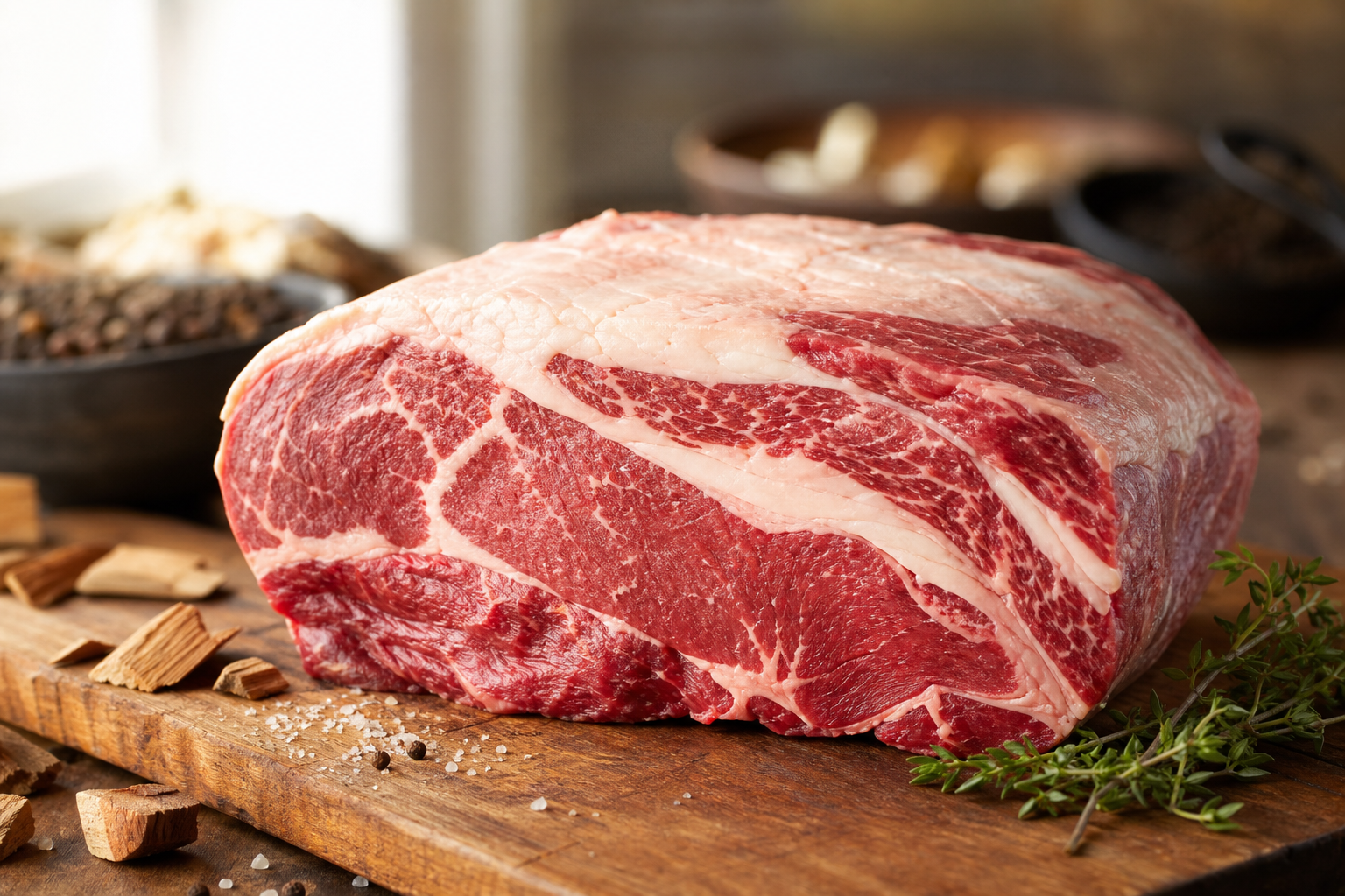 Best Budget Brisket Alternatives for Smoking (Chuck Roast & More) 7 Raw chuck roast with marbling on wooden cutting board