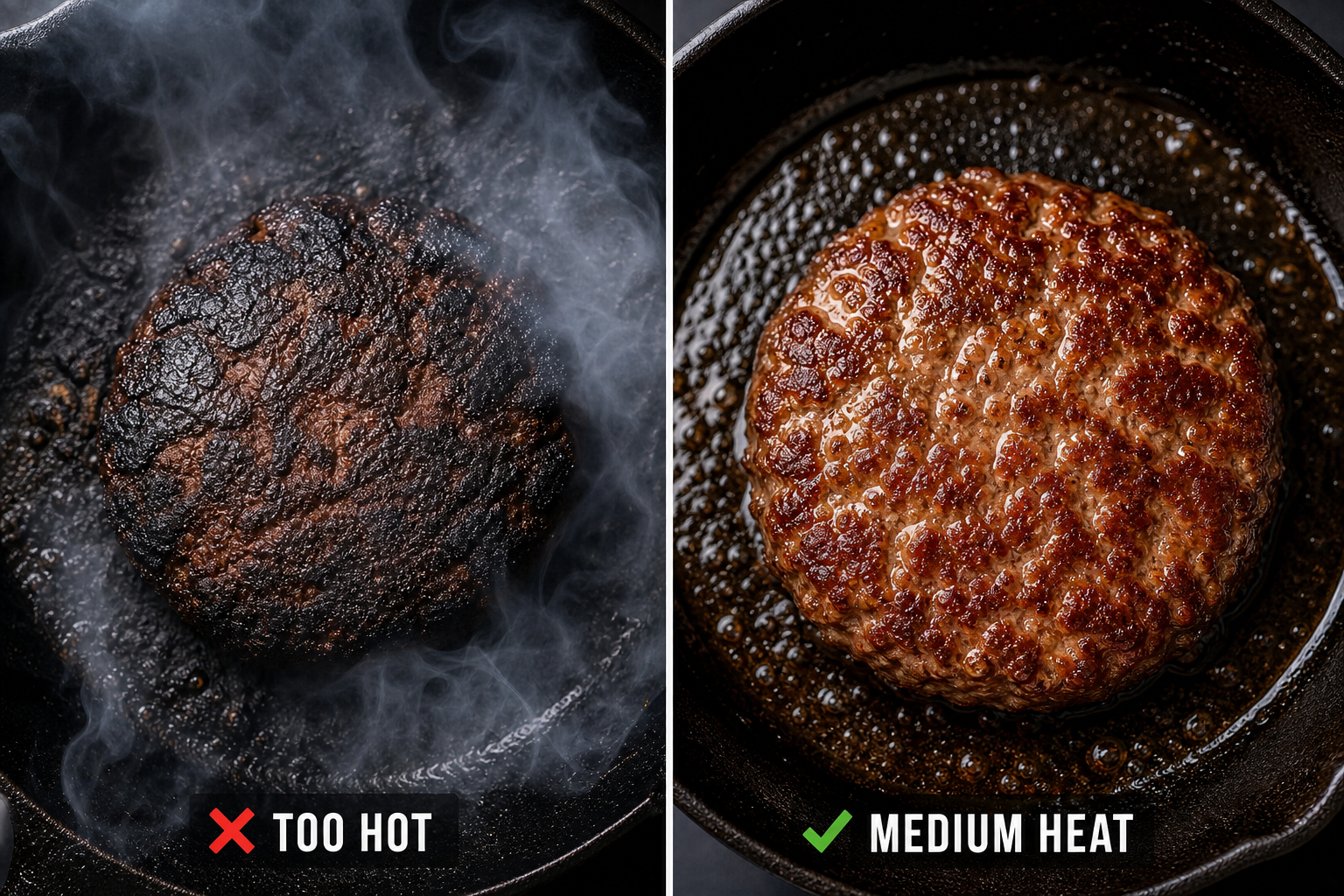 Is Wagyu Ground Beef Worth the Price? Honest Analysis 10 Comparison of overcooked versus properly cooked wagyu beef patties in skillets