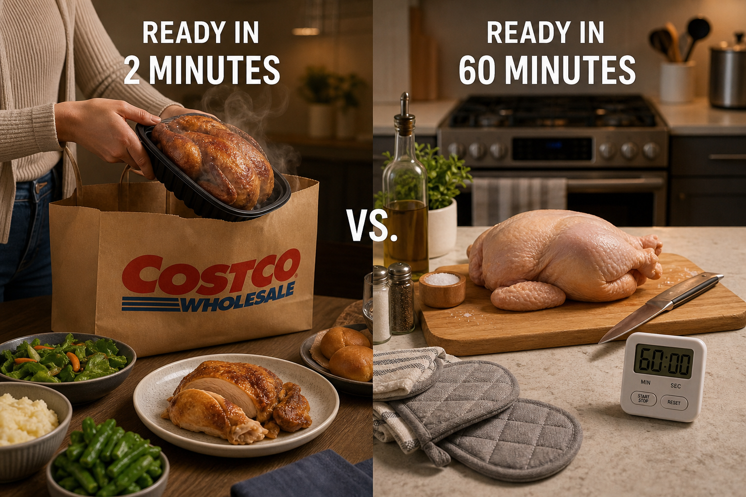 Costco Rotisserie Chicken vs Raw: Which Is the Better Deal? 7 Side-by-side comparison of ready-to-eat rotisserie chicken versus raw chicken requiring preparation