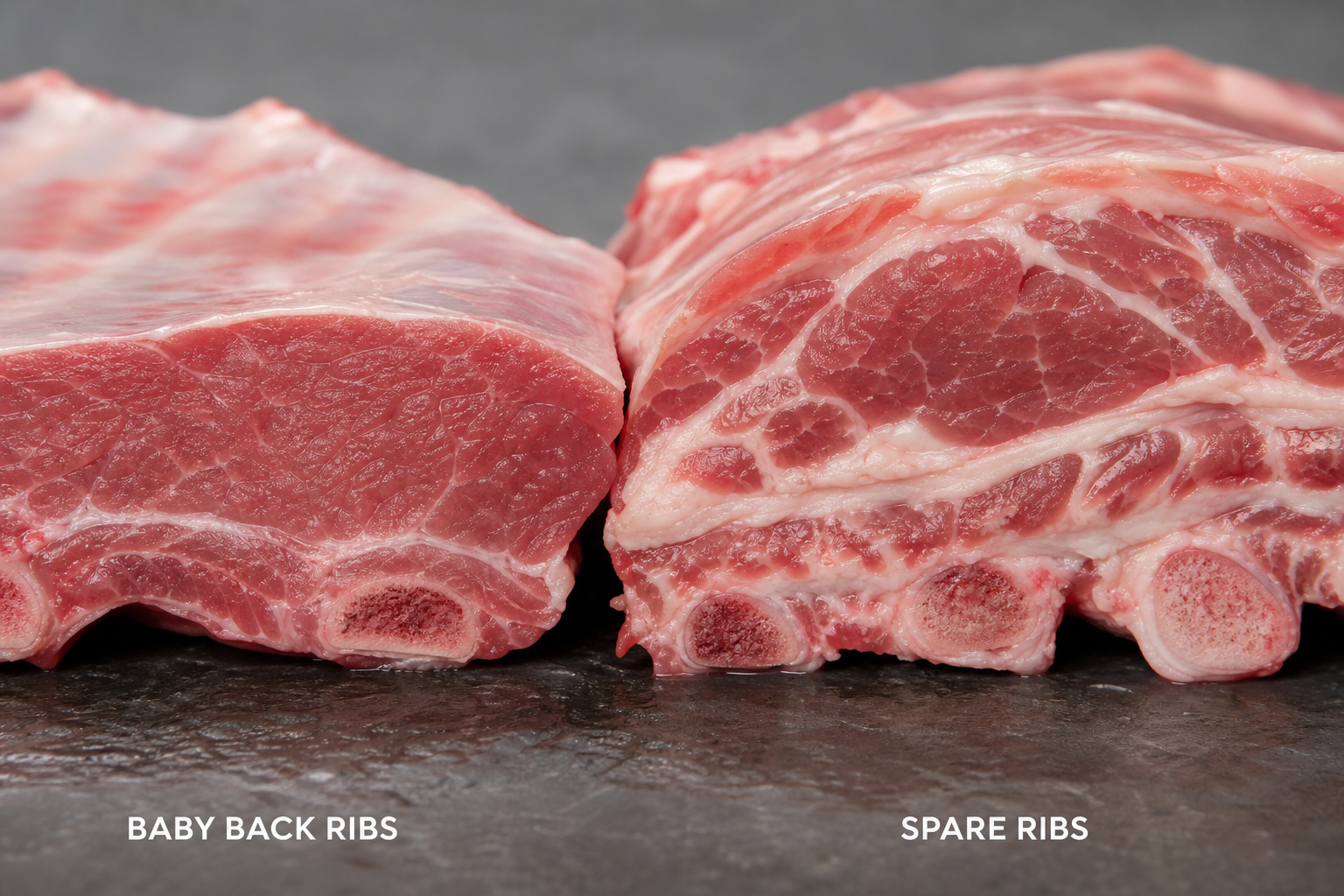 Baby Back Ribs vs Spare Ribs: Cut Differences & Value Guide 10 Close-up cross-section showing fat marbling differences between baby back and spare ribs