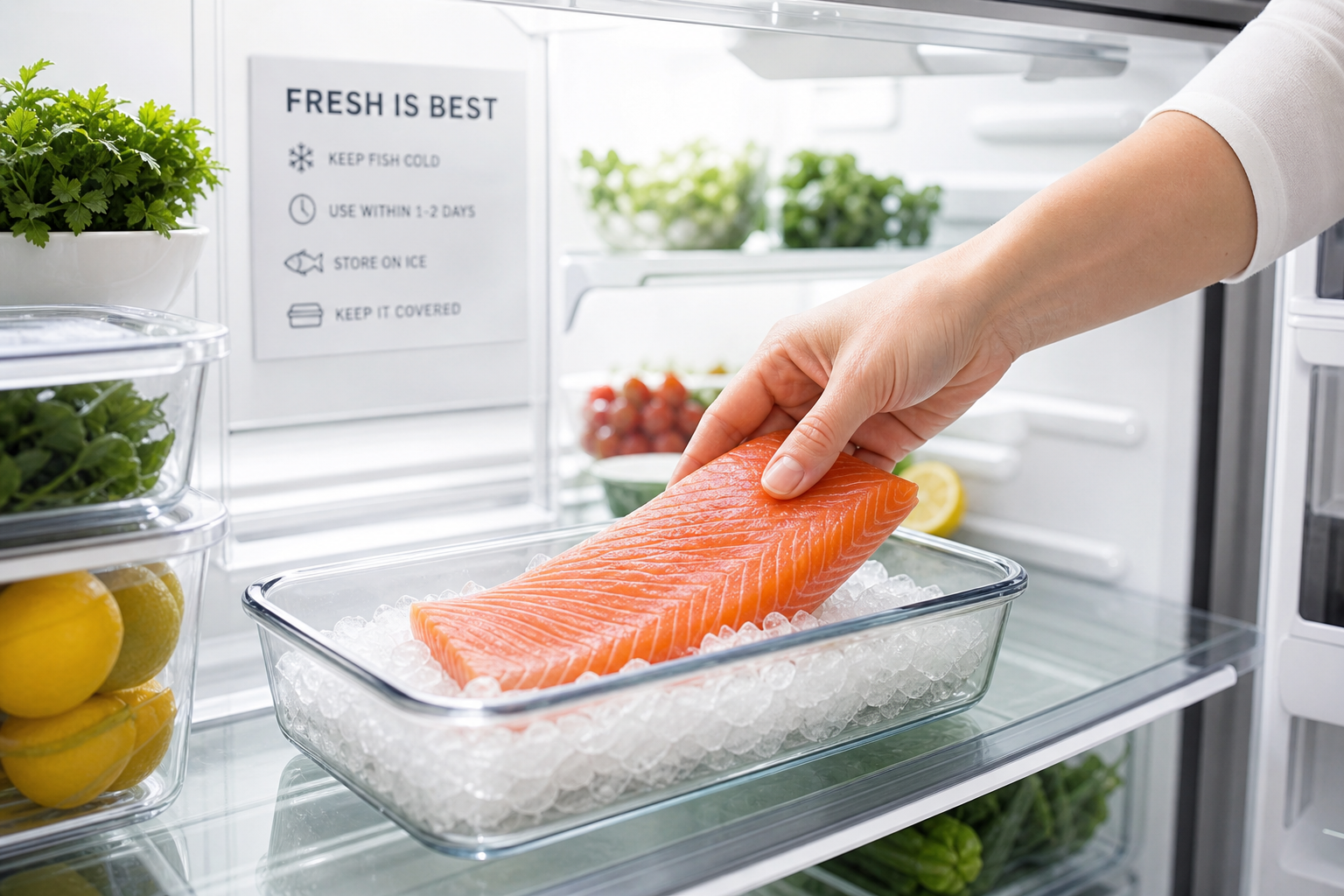 How to Buy Fresh Fish at the Grocery Store: Quality Guide 8 Fish fillet being stored properly on ice in a refrigerator container