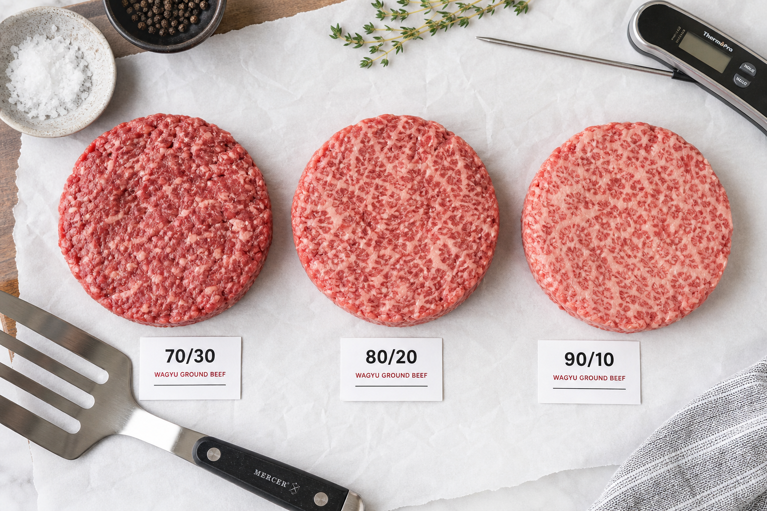 Is Wagyu Ground Beef Worth the Price? Honest Analysis 11 Three portions of wagyu ground beef showing different fat content ratios