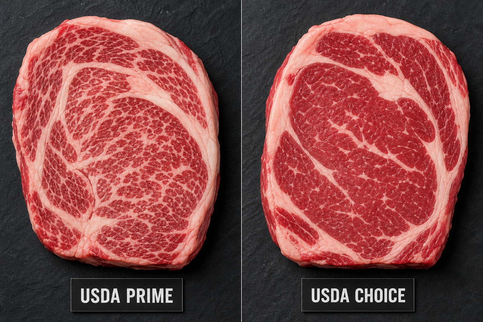 USDA Prime vs Choice Beef: When the Upgrade Is Worth It 7 Side-by-side comparison of USDA Prime and Choice beef showing marbling differences