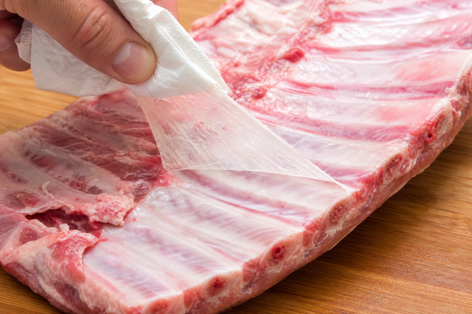 Why Your Smoked Ribs Are Dry and Tight (And How to Fix It) 8 Removing the silver membrane from the back of raw pork ribs