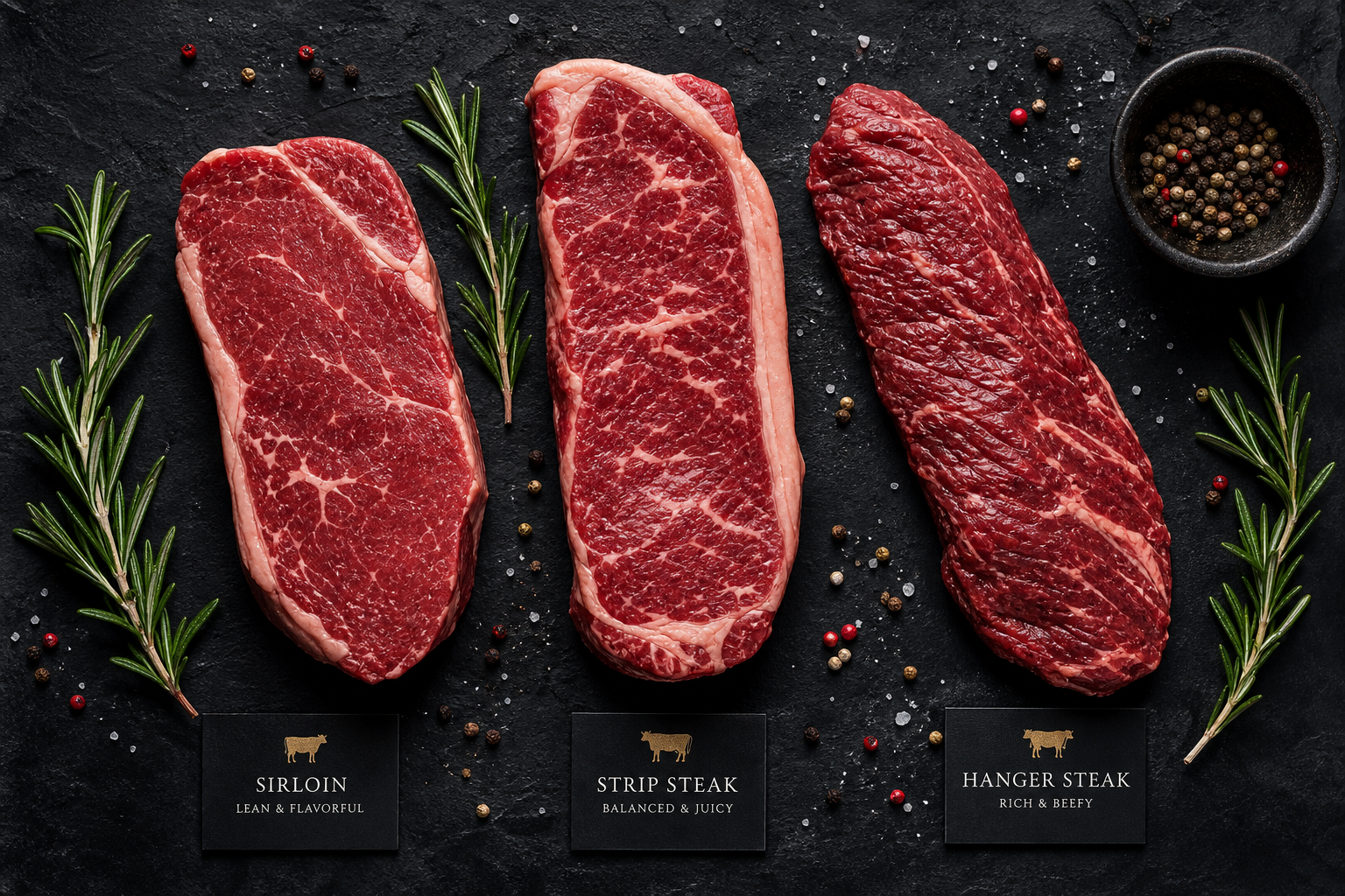 15 Steak Cuts Ranked by Price: Budget to Premium Guide 6 Mid-range steak cuts including sirloin and strip steak on slate surface