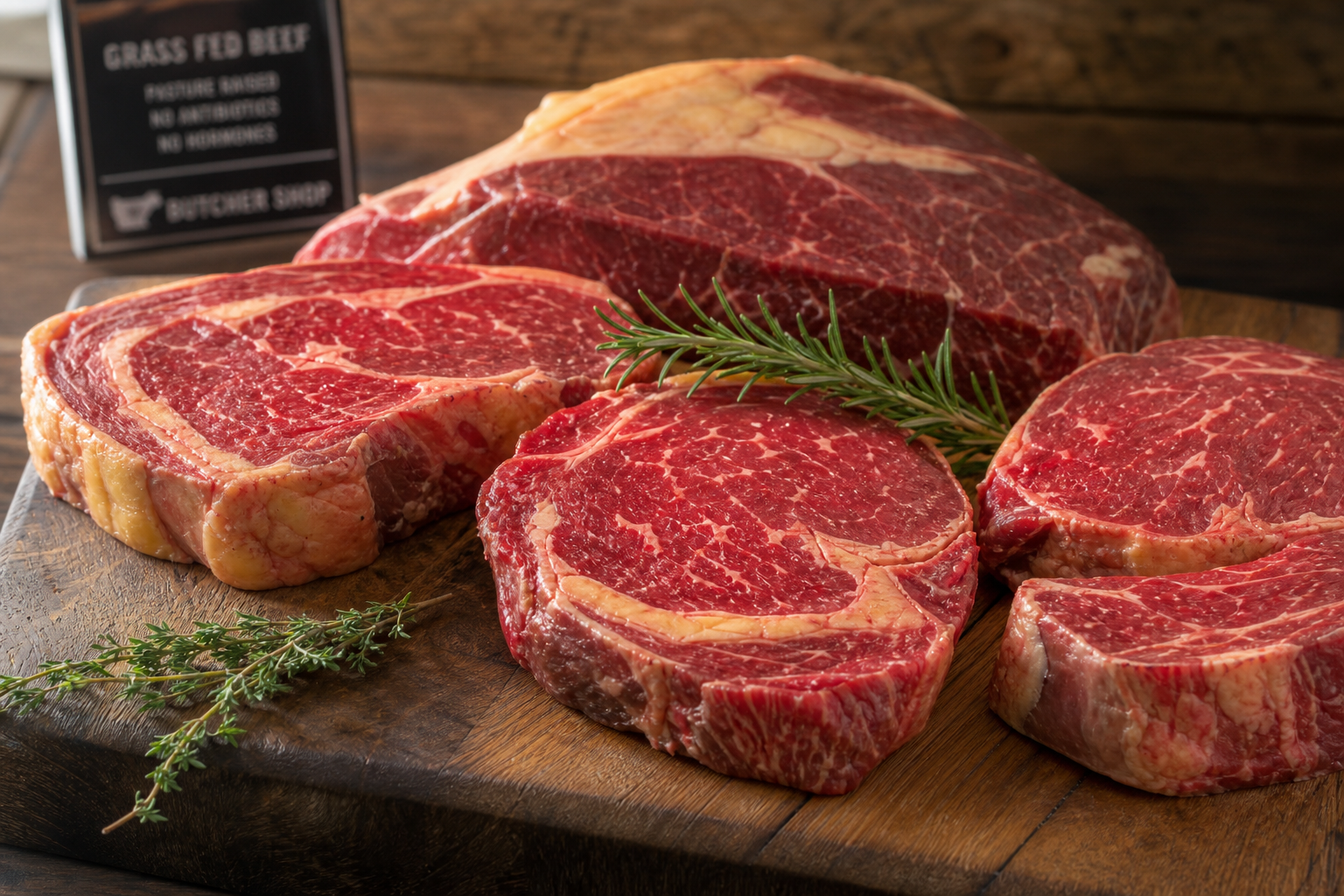 Walmart vs Costco Meat Prices: Which Store Saves You More Money? 7 Premium organic grass-fed beef cuts on wooden butcher block with fresh herbs