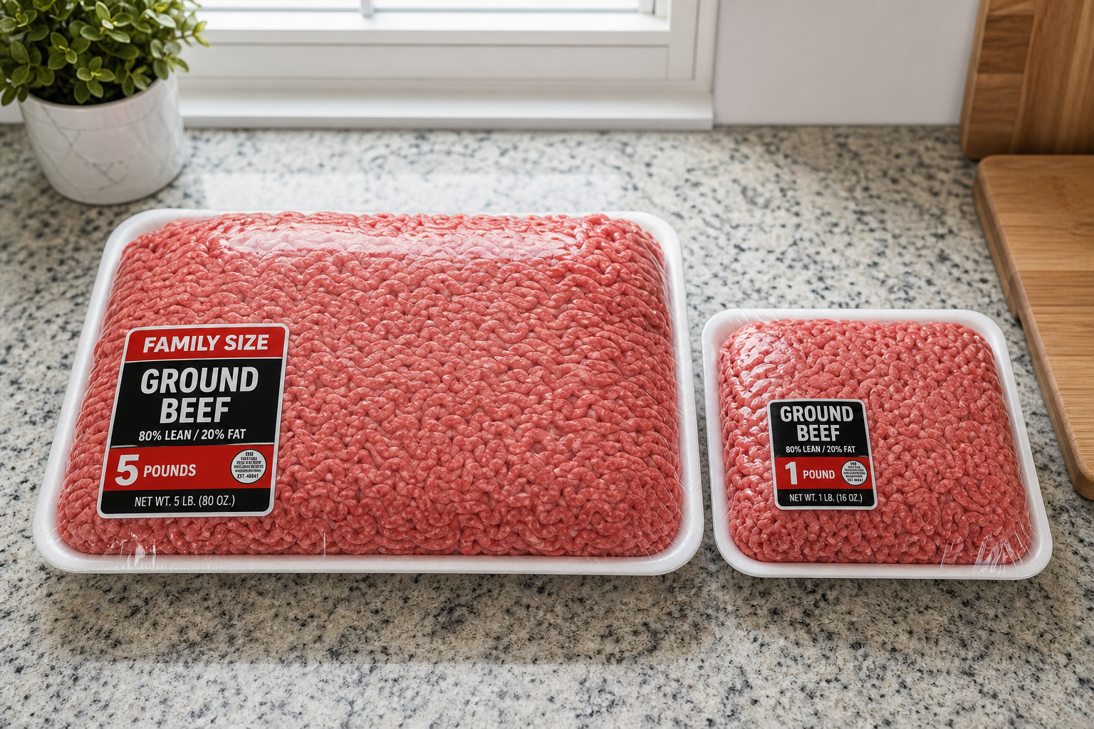 Walmart vs Costco Meat Prices: Which Store Saves You More Money? 5 Large and small packages of ground beef side by side showing size comparison
