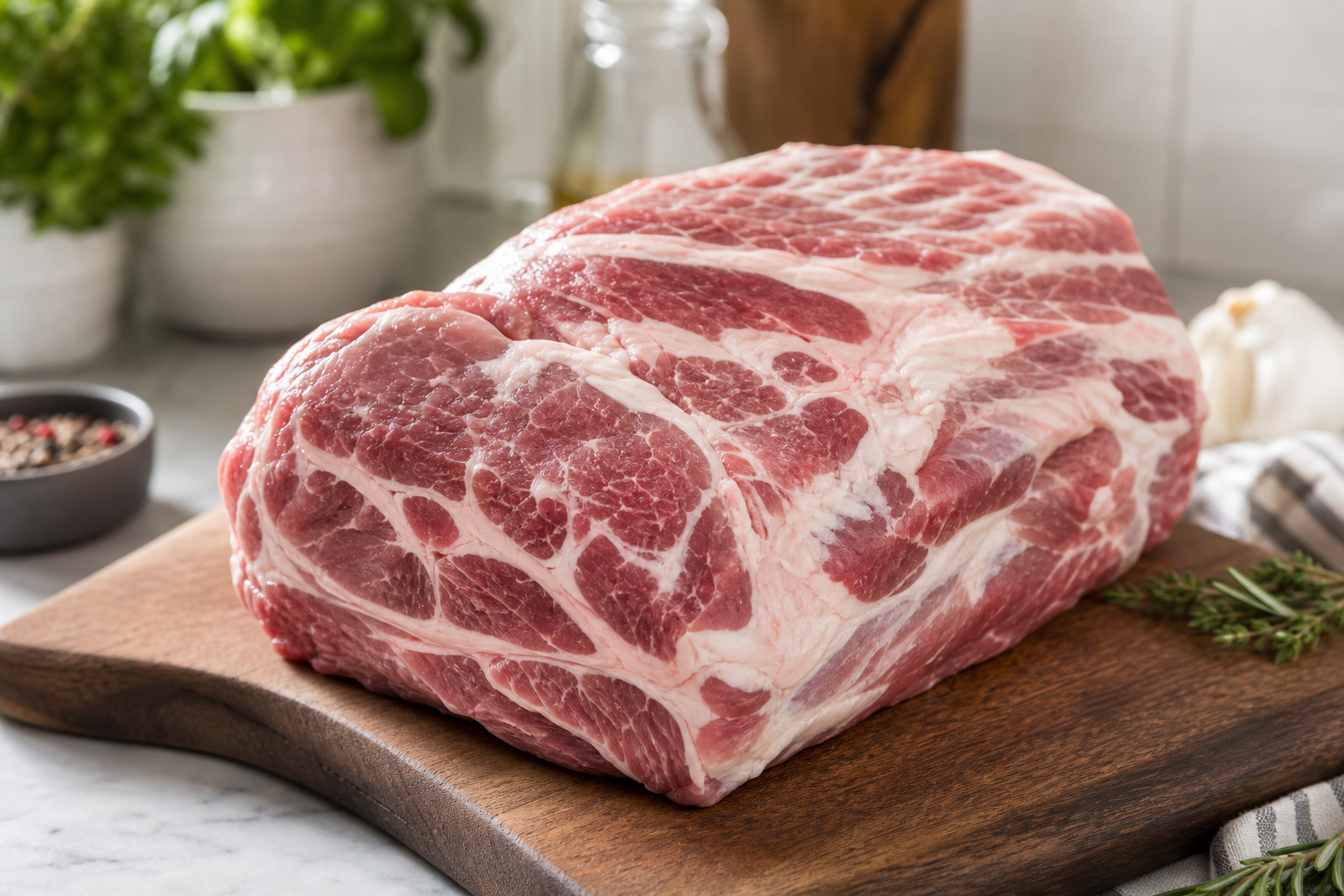 Best Pork Cuts for Slow Cooker: Top Choices That Won't Dry Out 6 Raw pork shoulder Boston butt showing marbling on cutting board
