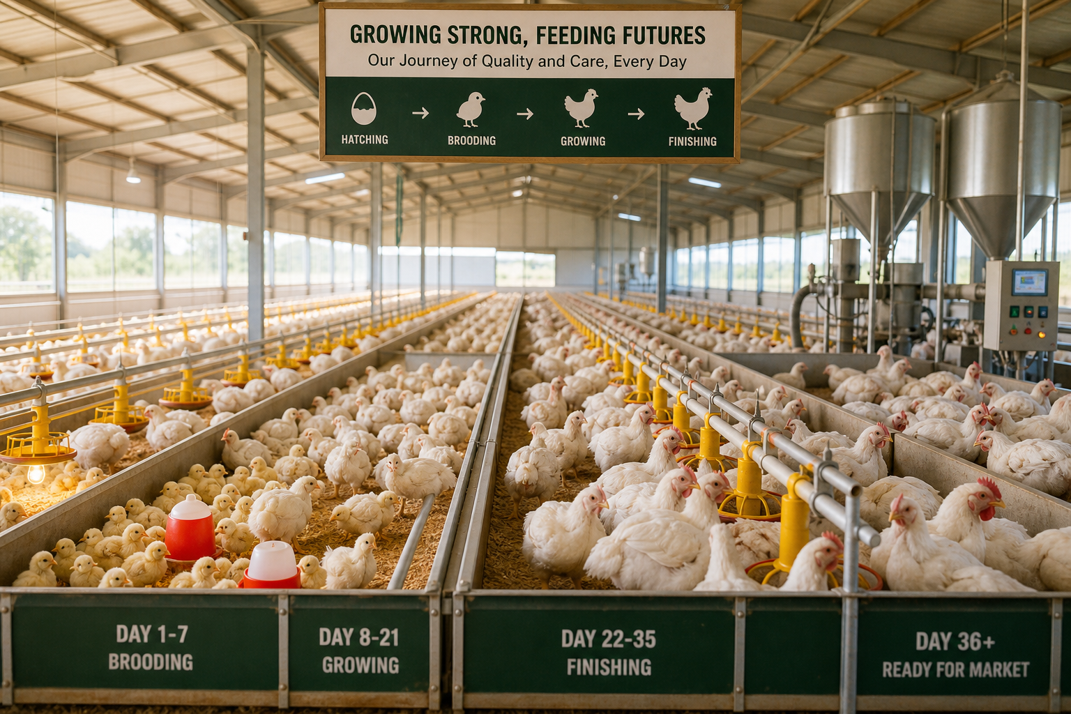 Why Chicken Breast Prices Fluctuate Throughout the Year 7 Commercial chicken farm showing different stages of poultry production cycle