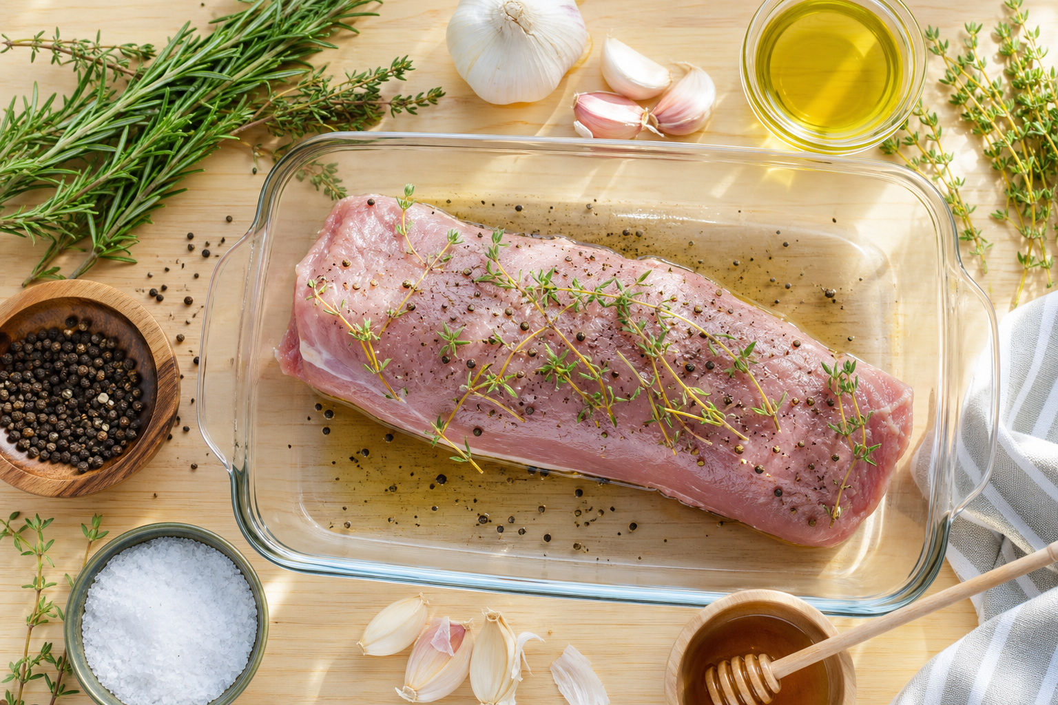 Pork Tenderloin: Buying Guide, Prices & Cooking Tips 11 Pork tenderloin with fresh herbs, spices, and marinade ingredients