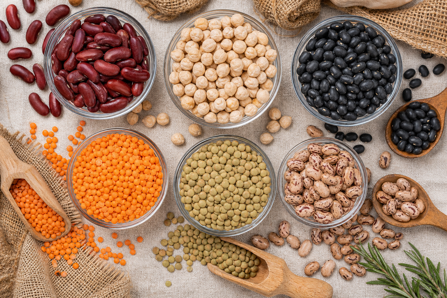 5 Affordable Beef Alternatives When Prices Are Too High 11 Assorted dried beans and lentils in glass bowls showing variety of colors
