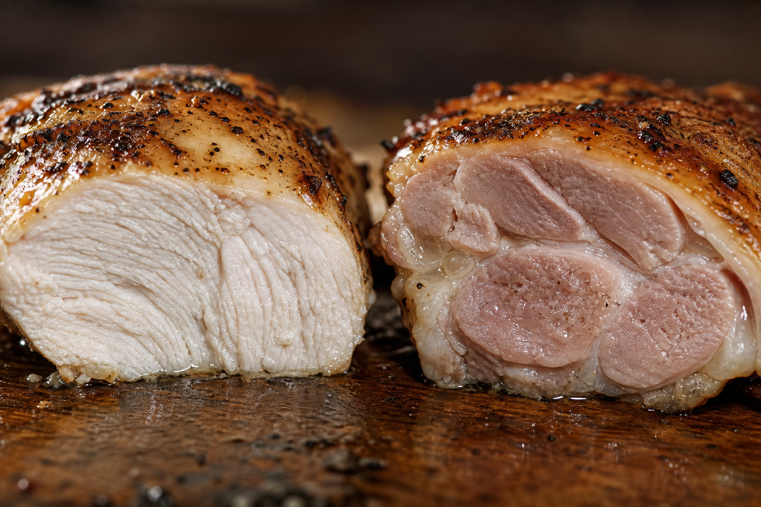 Chicken Breast vs Thigh: Price, Protein & Value Comparison 9 Cross-section comparison of cooked chicken breast and thigh showing texture and moisture differences