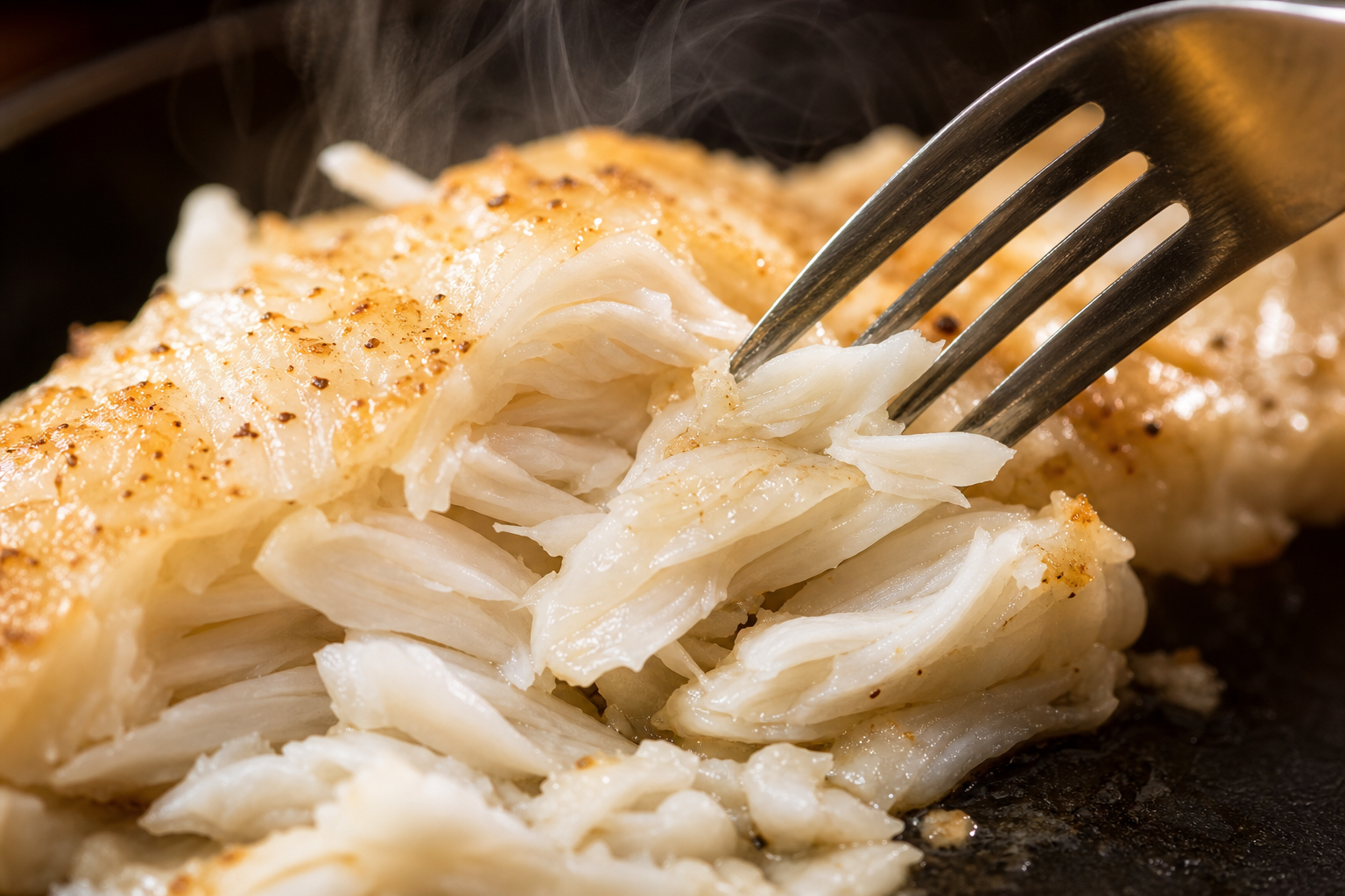 Catfish vs Tilapia: Flavor, Texture & Farming Differences 7 Close-up of cooked fish being flaked with a fork showing tender texture