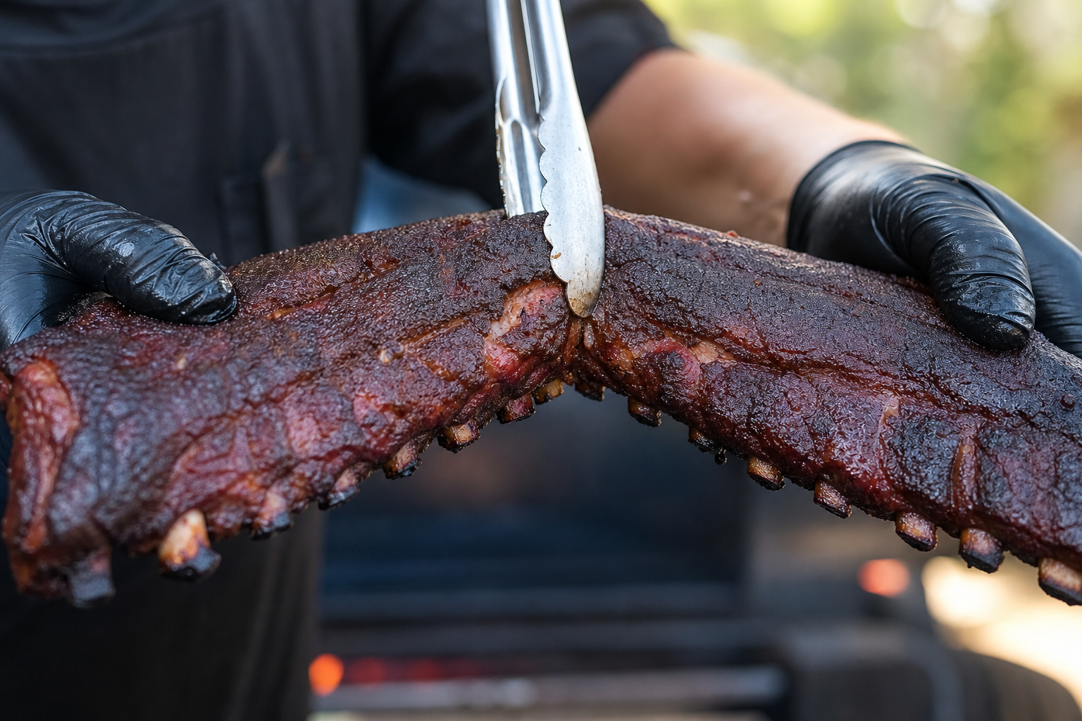 Why Your Smoked Ribs Are Dry and Tight (And How to Fix It) 12 Hands performing the bend test on smoked ribs to check doneness