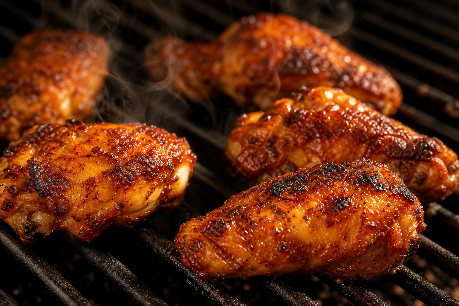 Crispy Smoked Chicken Wings on a Pellet Grill 9 Golden crispy chicken wings with charred edges on a hot grill