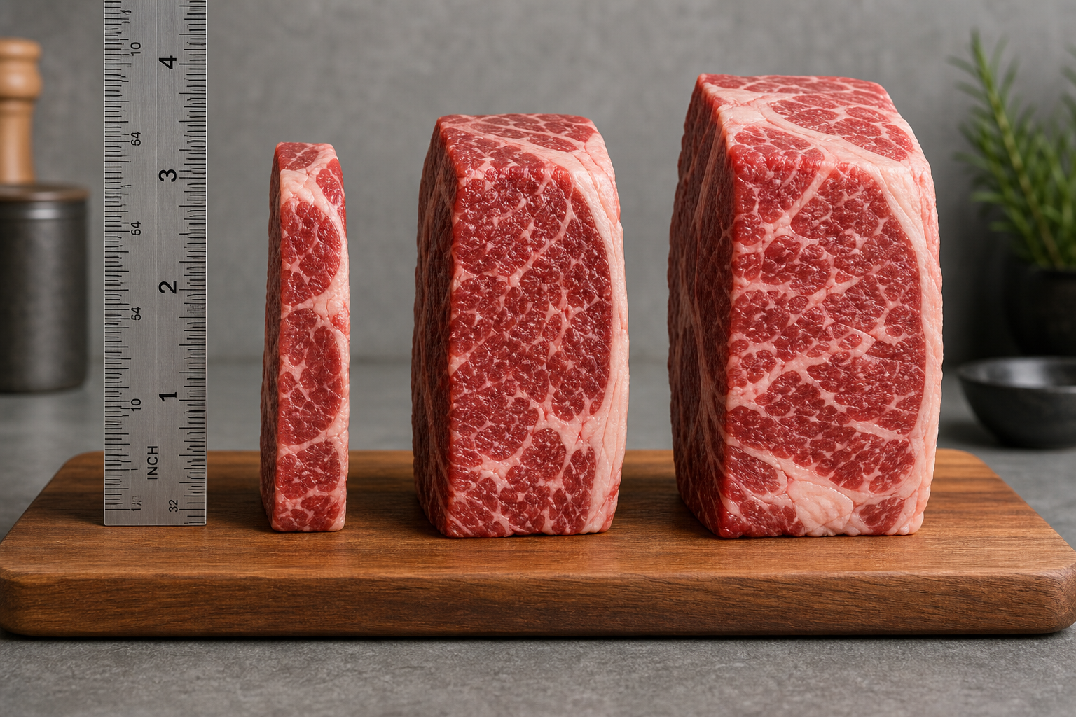 How to Cut Your Own Ribeye Steaks from a Whole Costco Primal 10 Three ribeye steaks of varying thicknesses displayed side by side for comparison