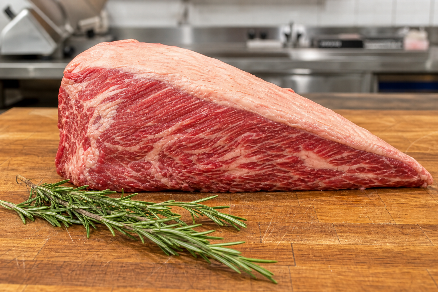 Tri-Tip Steak Guide: Price, Cut Quality & Santa Maria Cooking 6 Raw tri-tip steak showing triangular shape and marbling on wooden cutting board