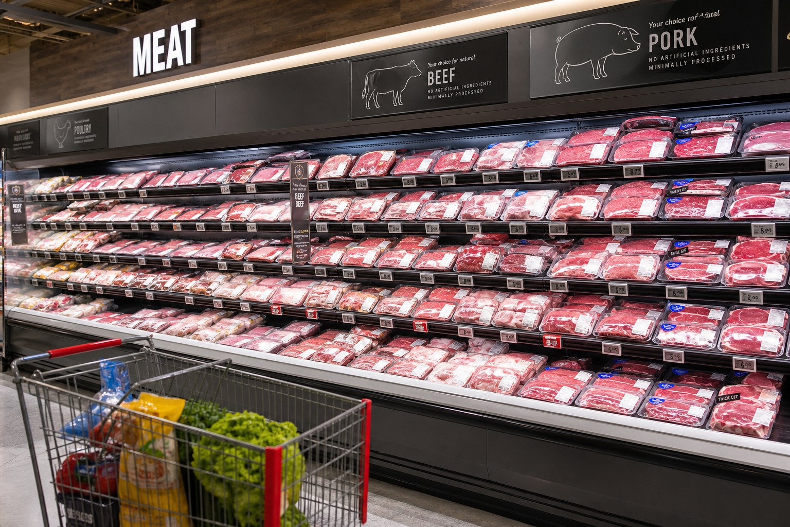 Butcher Shop vs Grocery Store: When Custom Cuts Beat Price 9 Modern grocery store meat section with packaged products in refrigerated cases