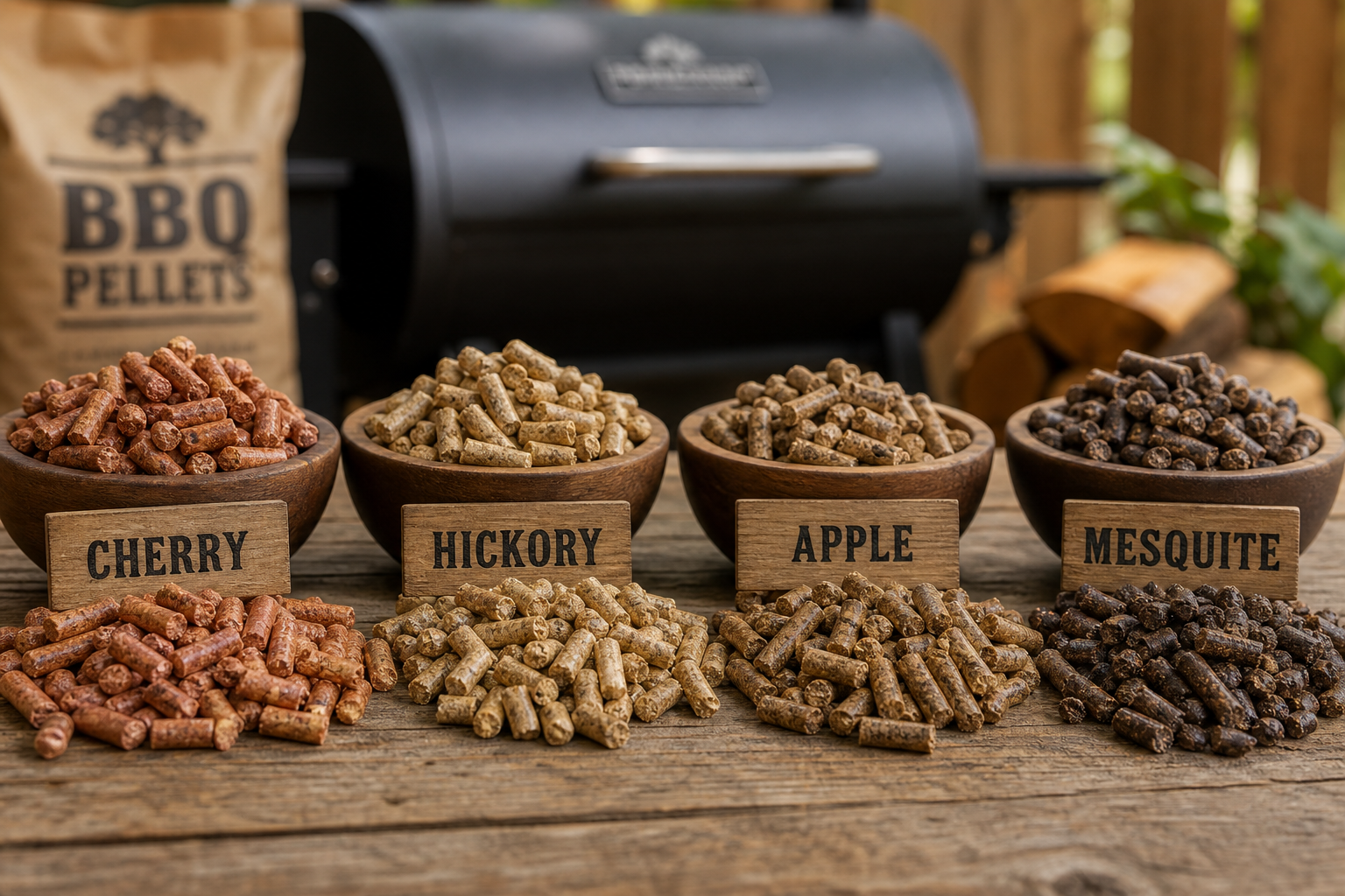 How to Smoke a Turkey on a Pellet Grill (Crispy Skin Guide) 9 Different varieties of wood pellets for smoking turkey arranged on wooden surface