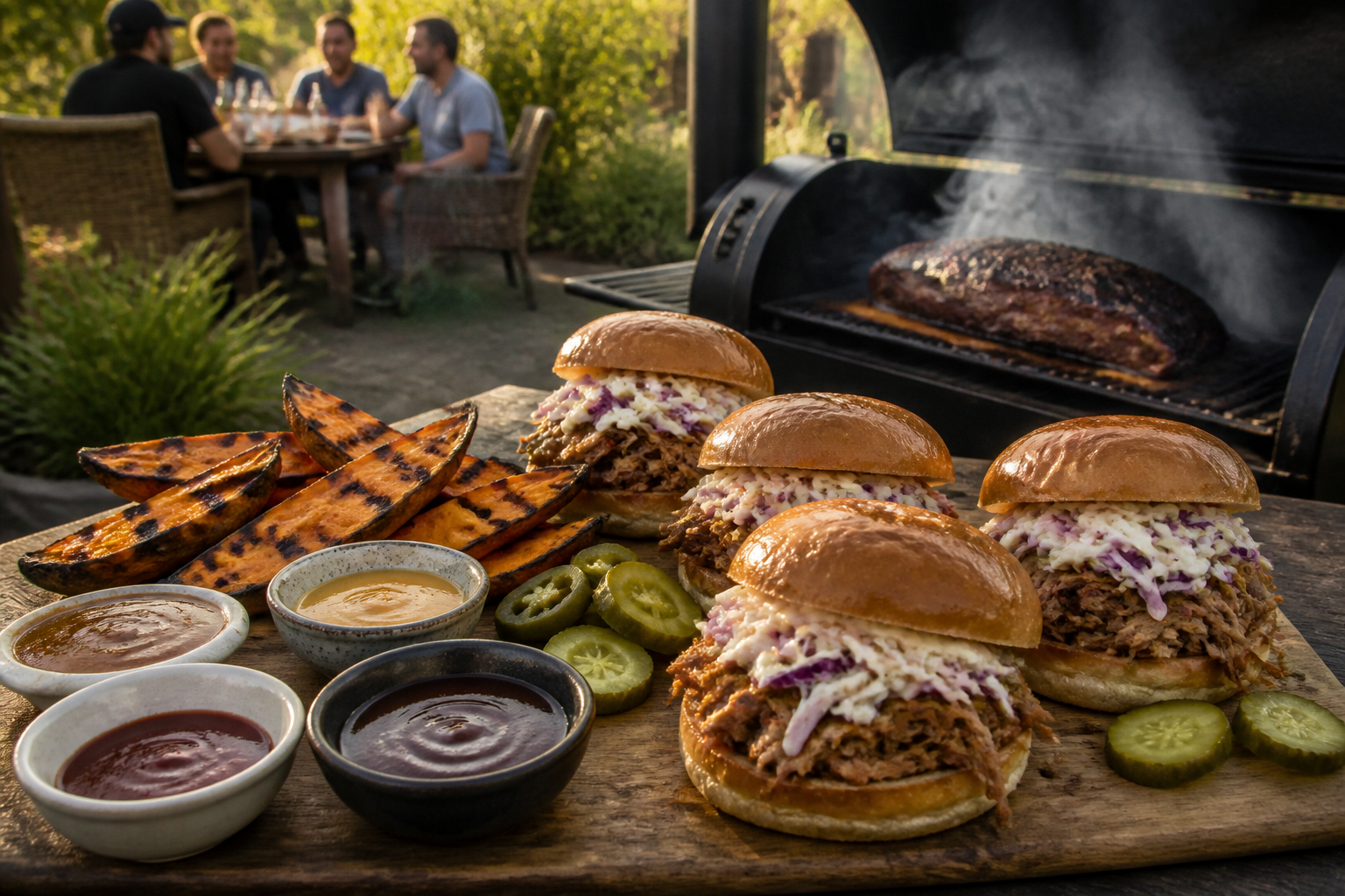 10 Summer Grilling Menu Ideas 14 Pulled pork sandwich menu with sweet potato wedges and pickles