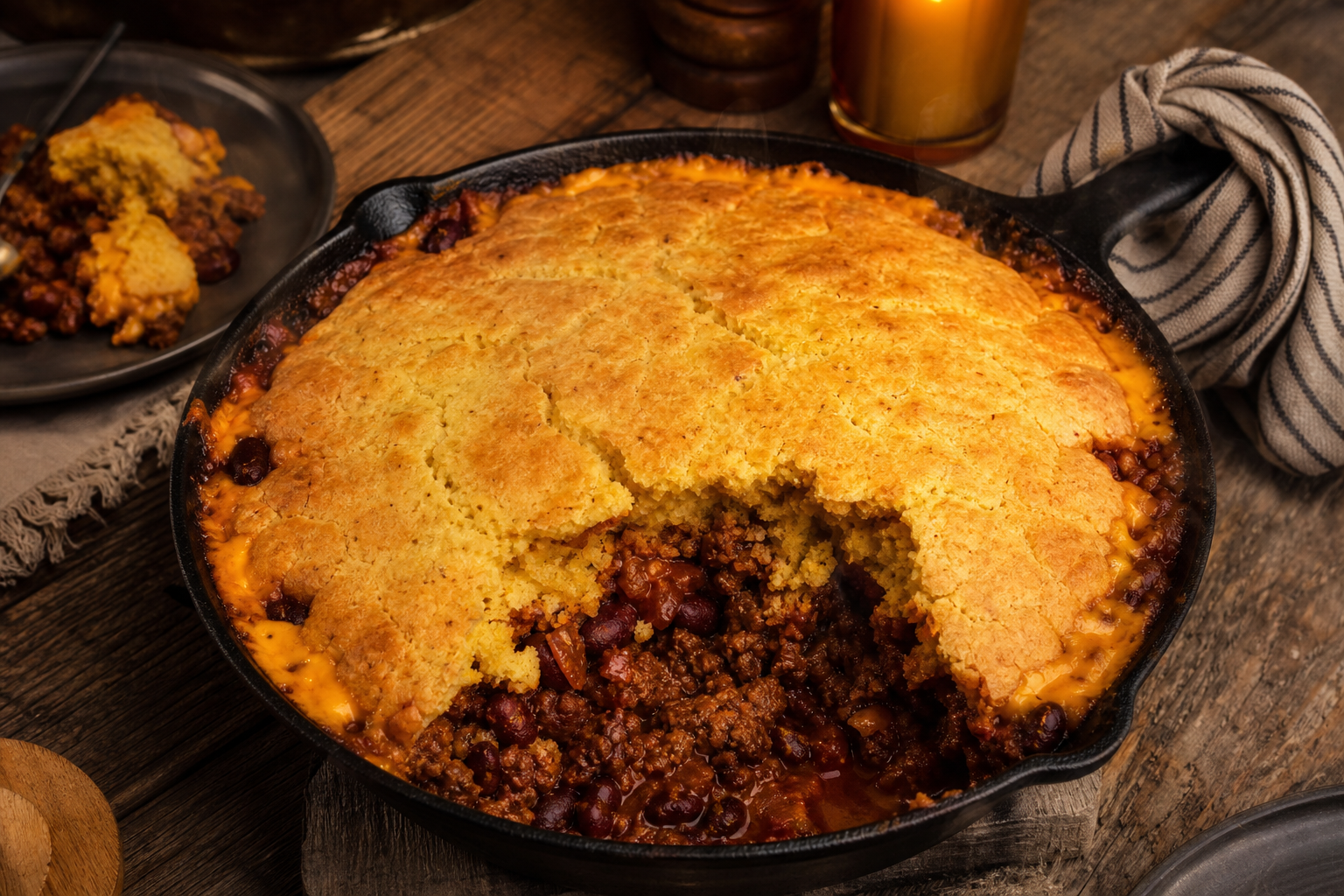 12 Cast Iron Skillet Dinner Ideas 20 Cast iron skillet chili topped with golden cornbread crust and melted cheddar cheese