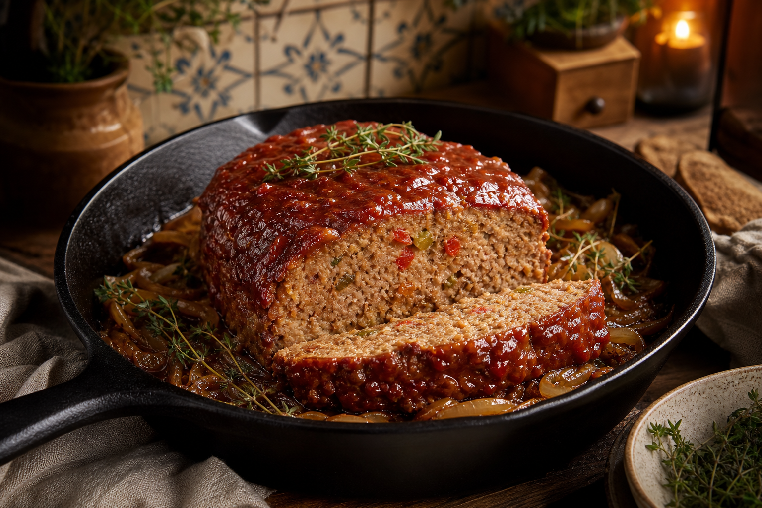 12 Cast Iron Skillet Dinner Ideas 22 Cast iron skillet meatloaf with glossy tomato glaze caramelized onions and fresh herbs