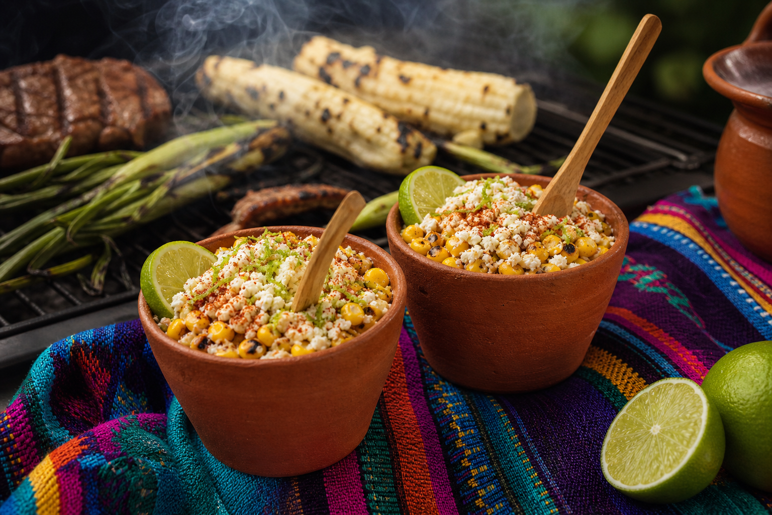 8 Grilled Corn Serving Ideas 13 Two cups of esquites Mexican street corn in clay cups with crema, cotija, and chili powder