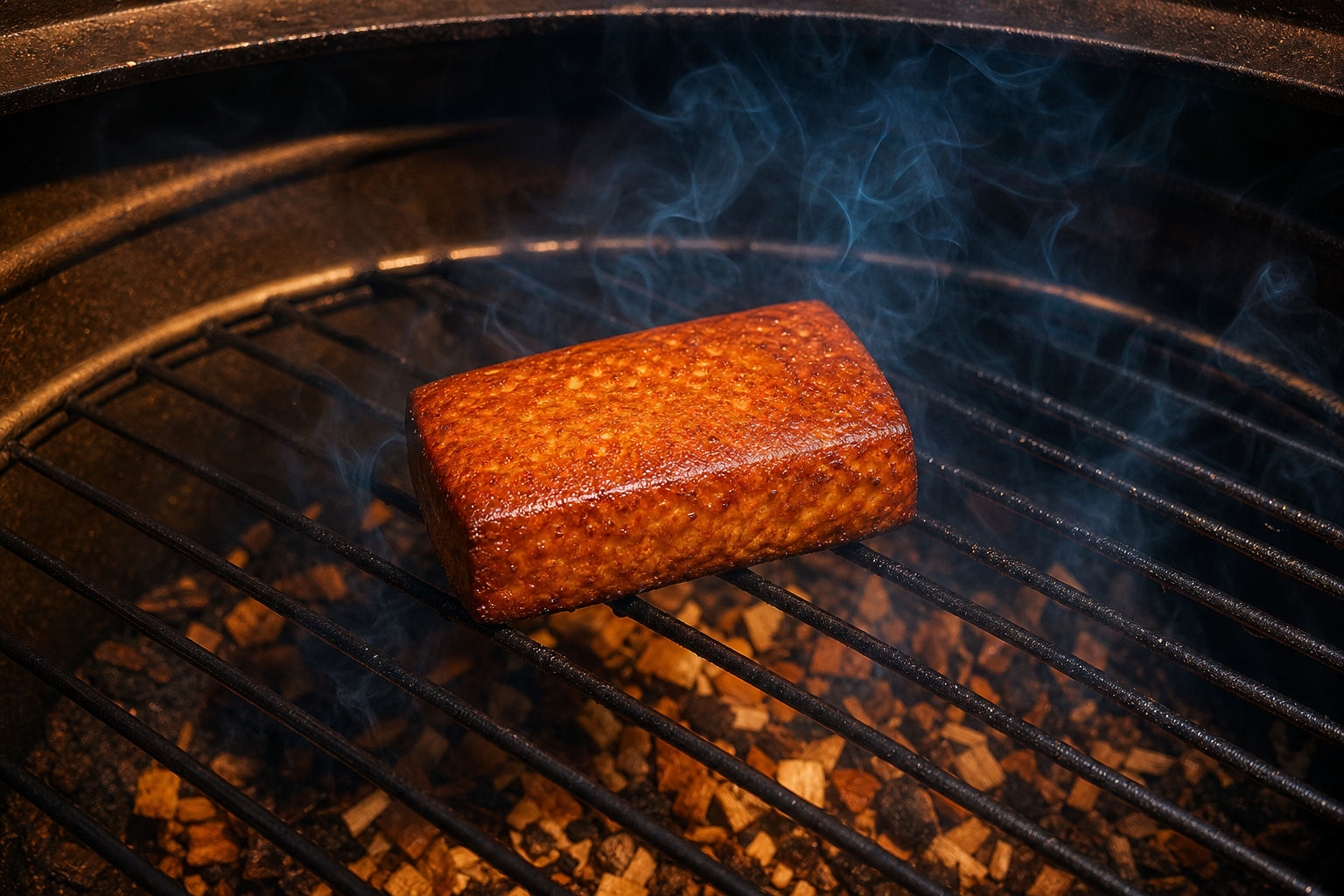 Why Your Smoked Cream Cheese Cracks and How to Fix It 12 Perfectly smoked cream cheese block inside a smoker with light wisps of smoke