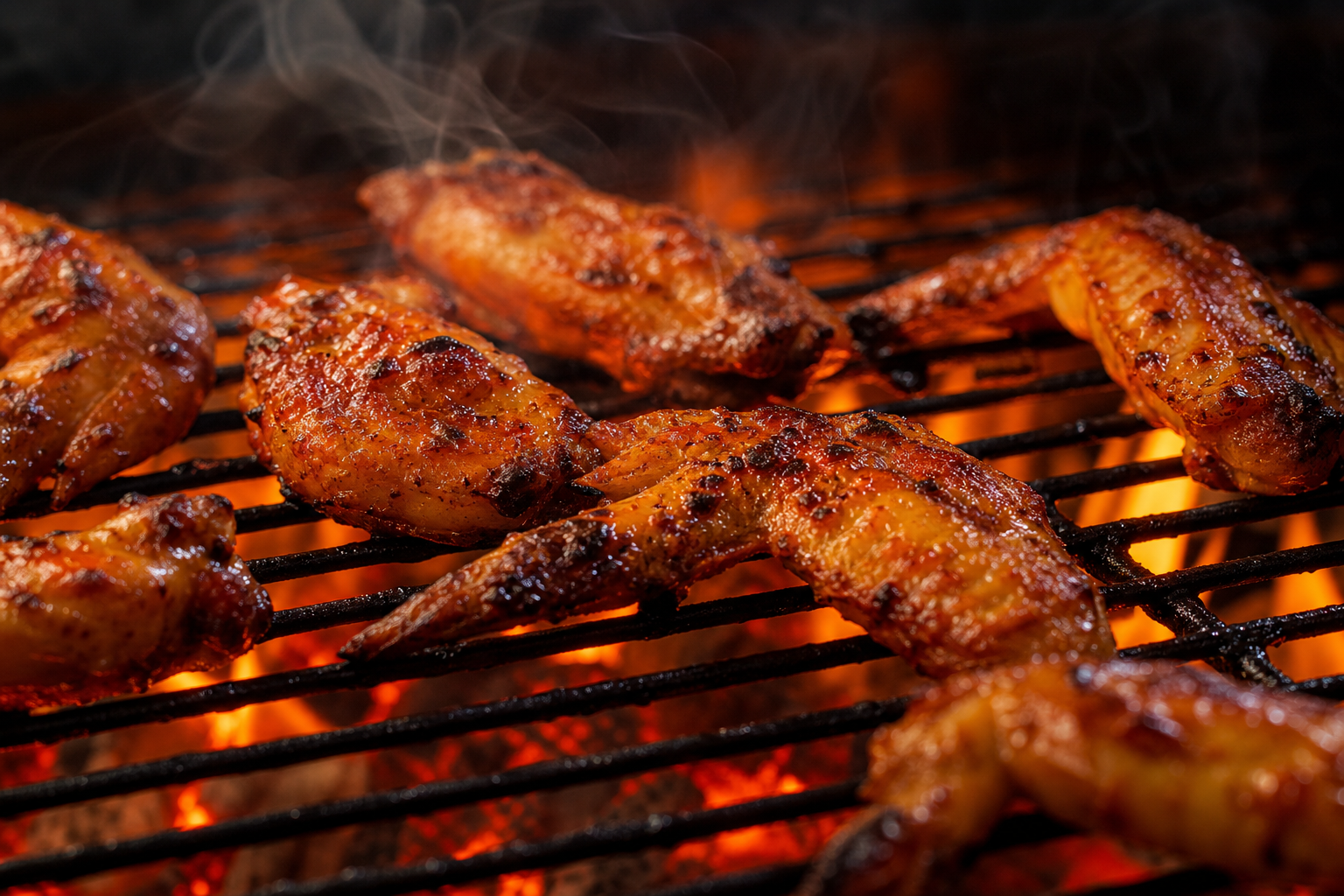 Why Your Smoked Wings Have Rubbery Skin and How to Fix It 12 Crispy smoked chicken wings finishing over high heat on a charcoal grill with flames