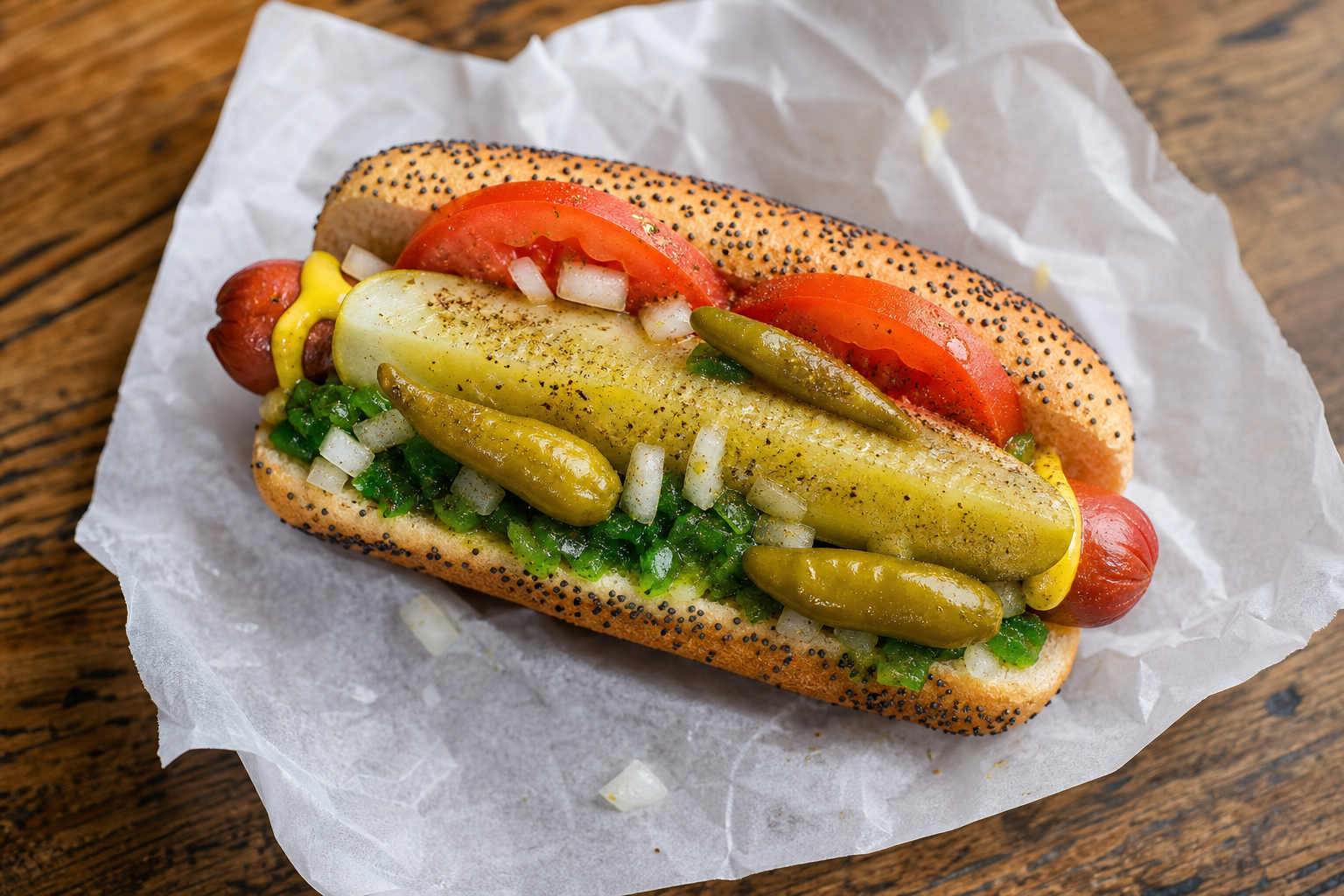 10 Loaded Hot Dog Ideas 12 Classic Chicago-style hot dog with all traditional toppings on a poppy seed bun
