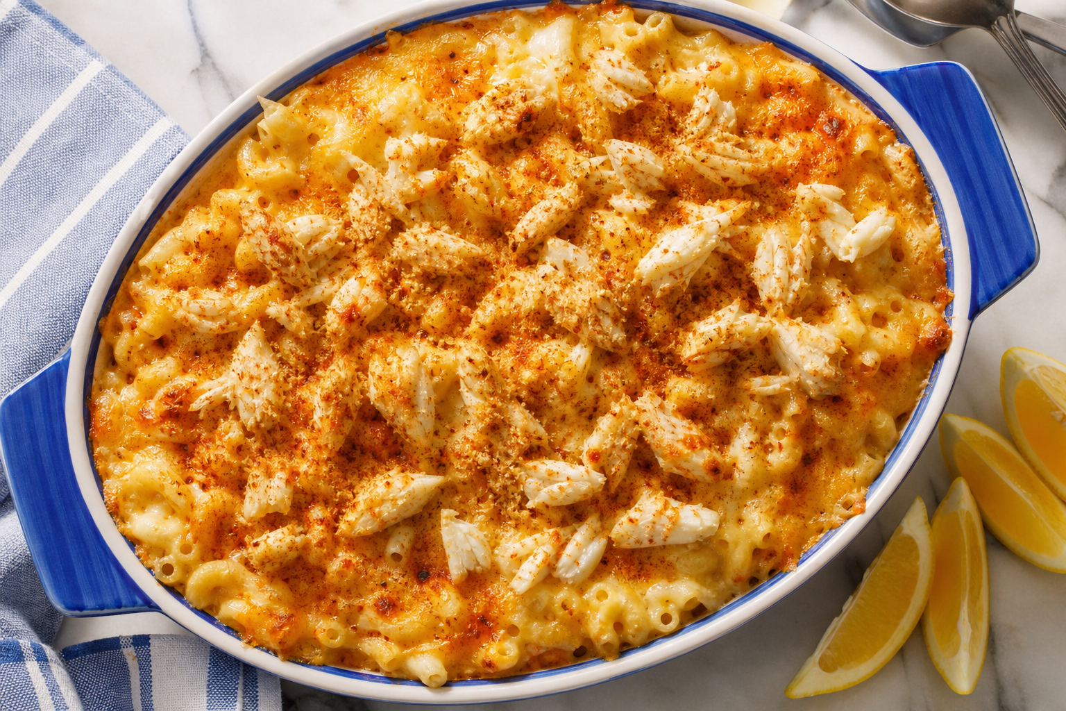 15 Mac and Cheese Topping Ideas to Upgrade Dinner 25 Baked mac and cheese with lump crab meat, Old Bay seasoning, and golden cheese crust