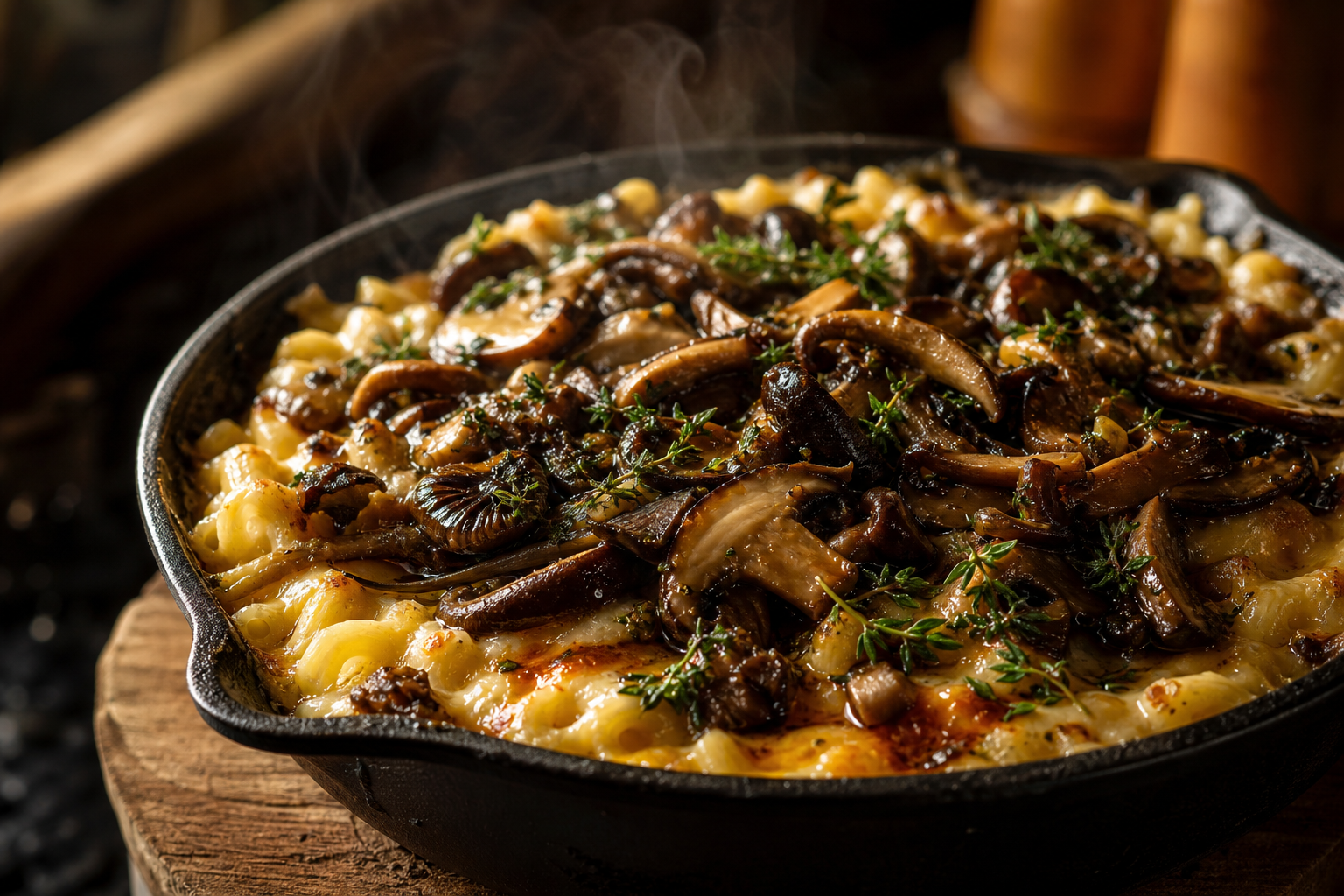 15 Mac and Cheese Topping Ideas to Upgrade Dinner 27 Cast iron baked mac and cheese with sautéed wild mushrooms, thyme, and truffle oil drizzle