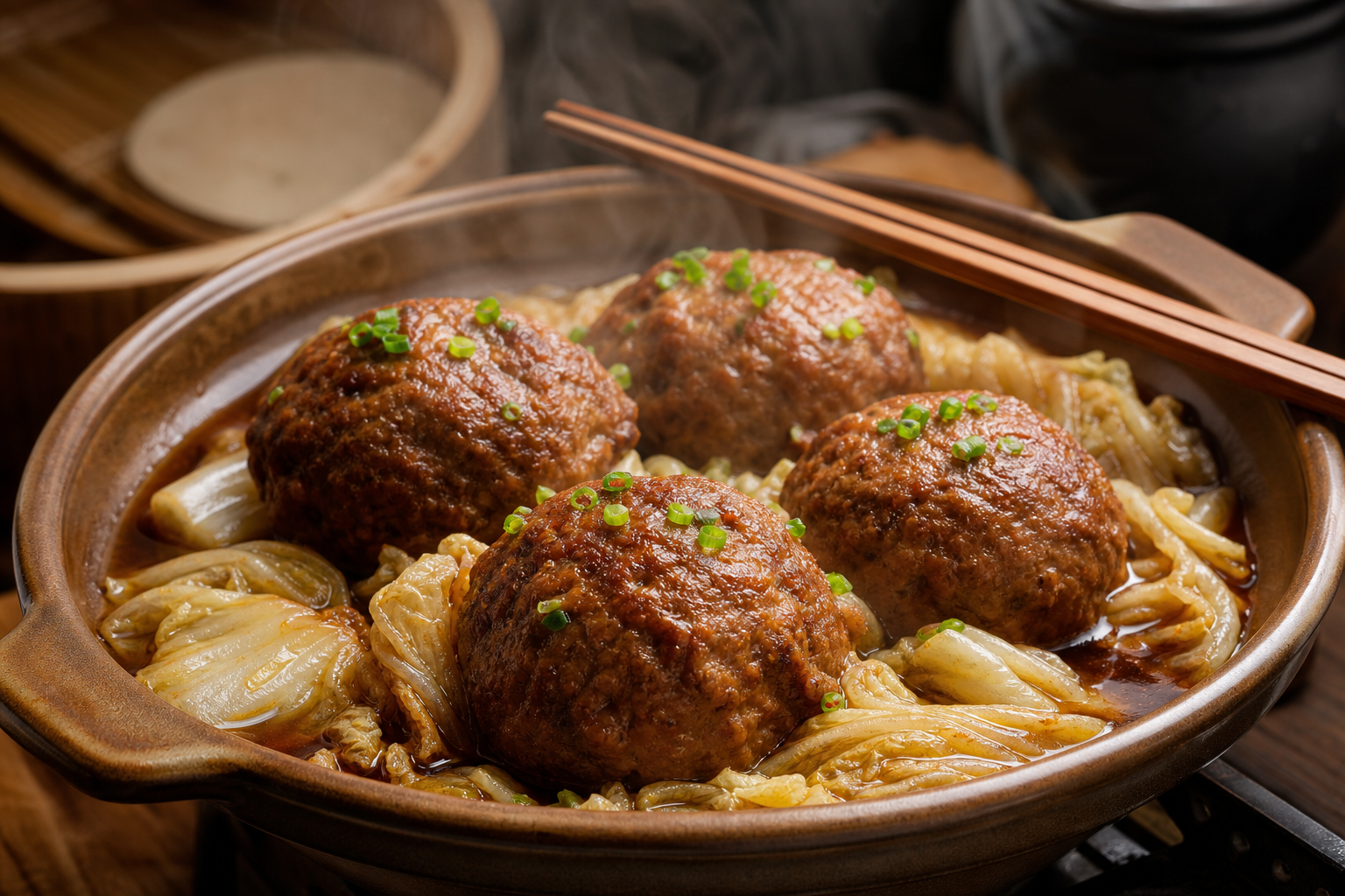 15 Meatball Recipe Ideas for Every Occasion 25 Chinese lion's head pork meatballs braised in napa cabbage in a clay braising pot