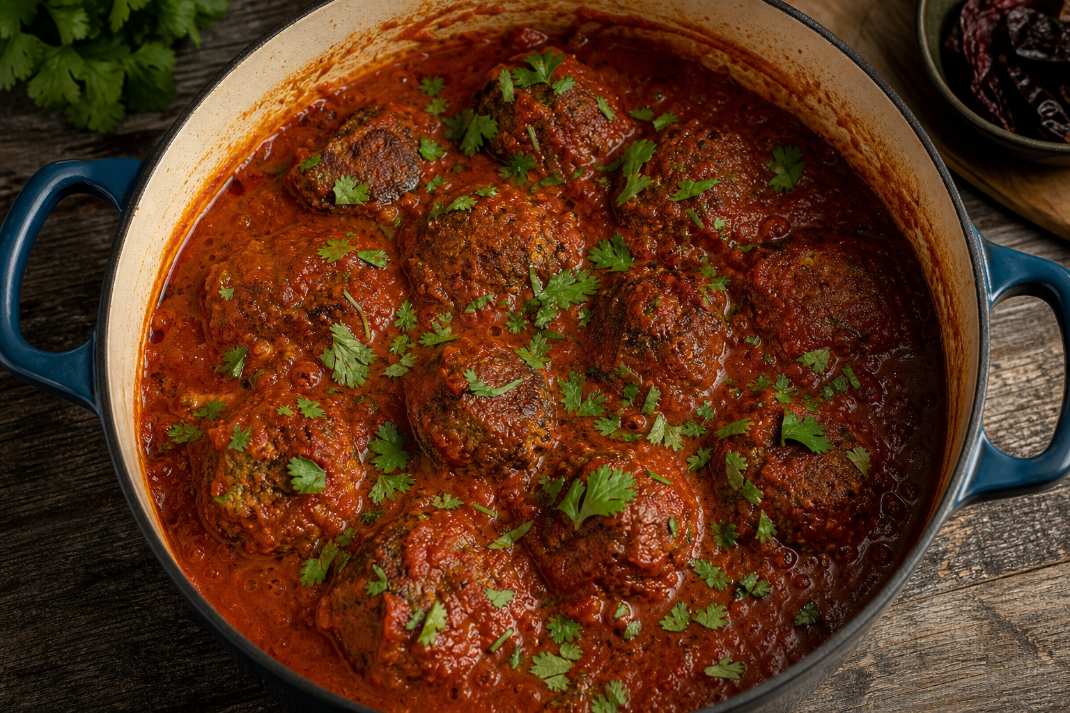 15 Meatball Recipe Ideas for Every Occasion 29 Meatballs simmering in smoky chipotle tomato sauce in a cast iron Dutch oven