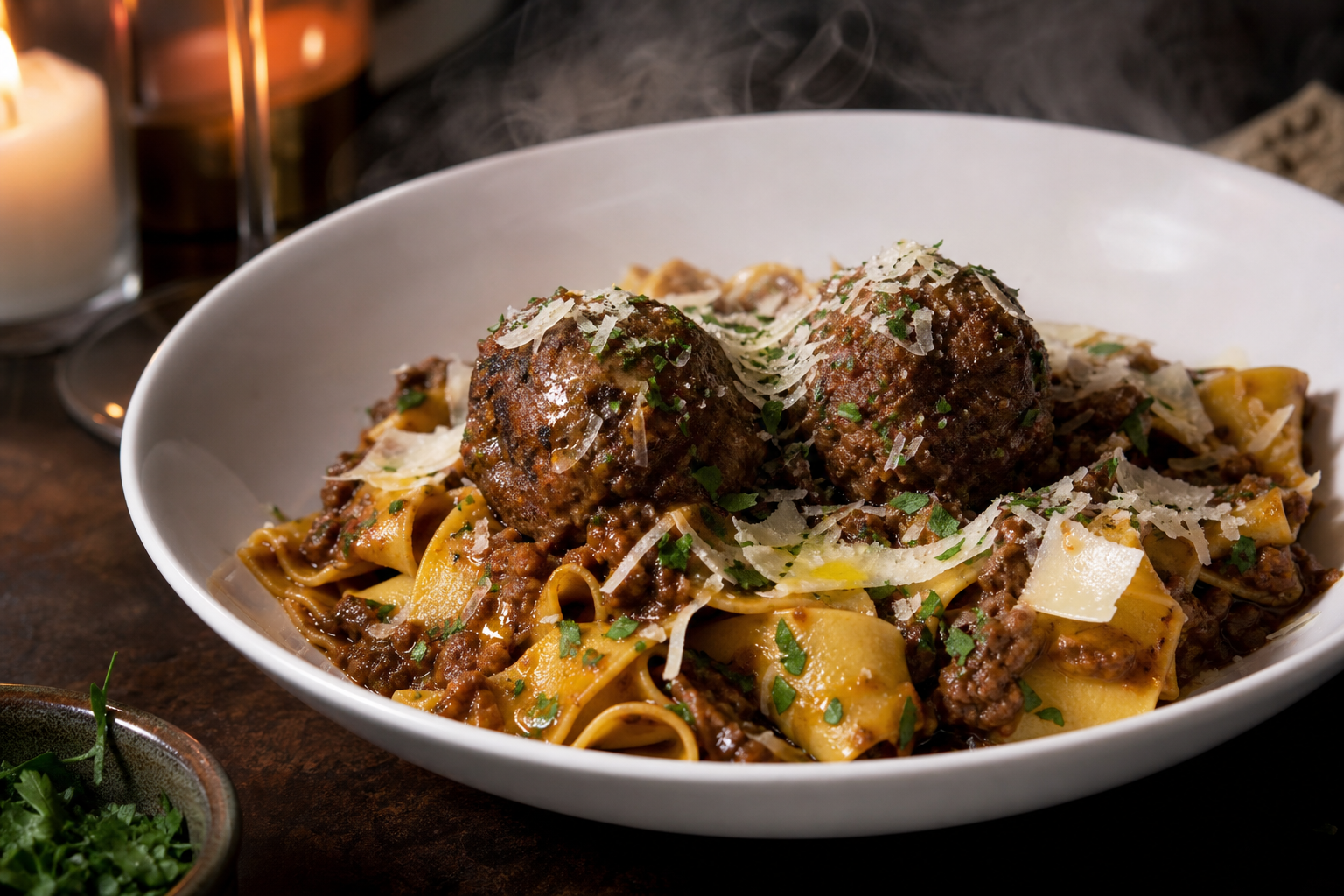 15 Meatball Recipe Ideas for Every Occasion 30 Braised meatballs over pappardelle pasta with dark ragu sauce and shaved Parmesan