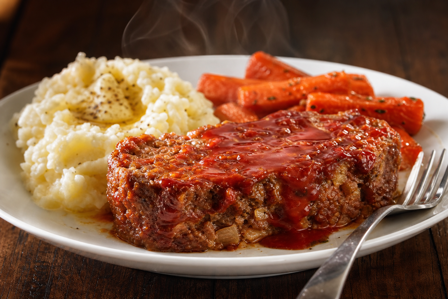 12 Meatloaf Recipe Ideas Worth Making 16 Single slice of glazed meatloaf plated with mashed potatoes and roasted carrots