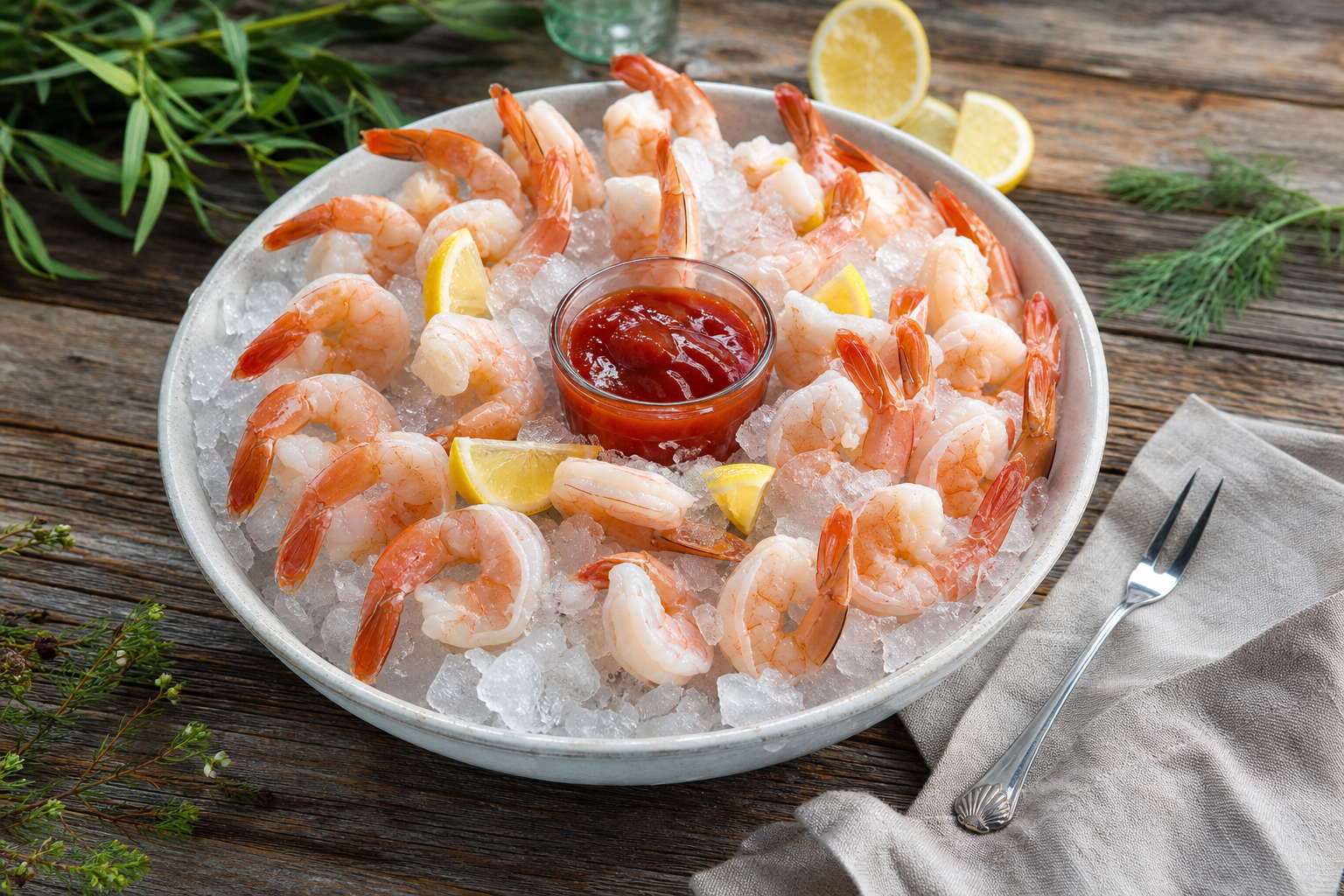 15 Outdoor Picnic Food Ideas 30 Shrimp cocktail arranged on crushed ice with cocktail sauce and lemon wedges outdoors