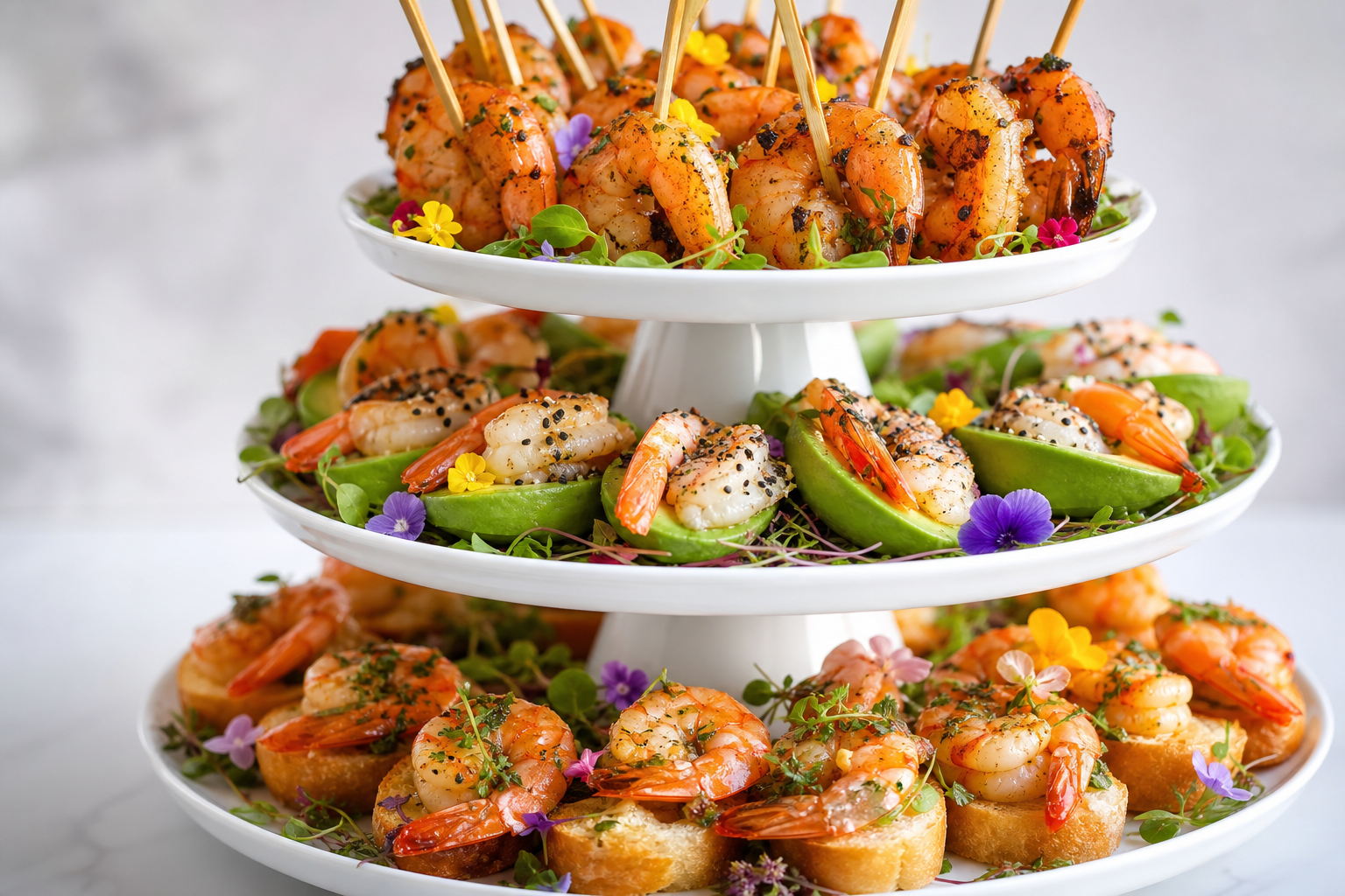 15 Shrimp Appetizer Ideas for Entertaining 27 Three tiered shrimp appetizer party platter with three different shrimp preparations