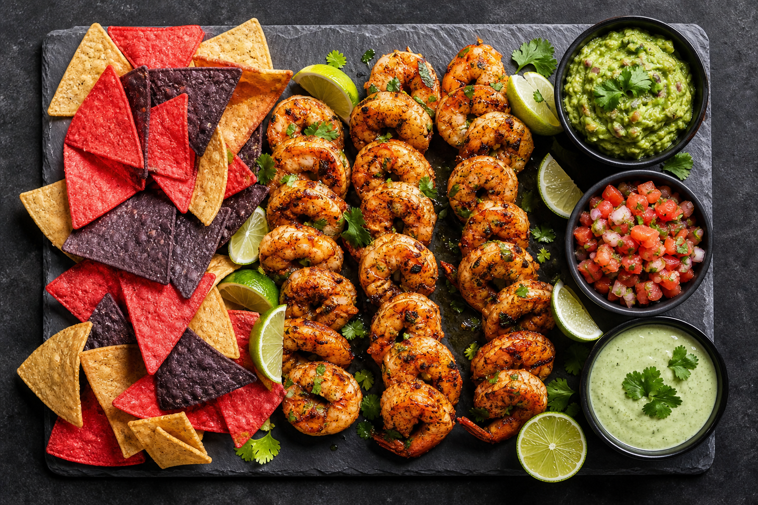 15 Shrimp Appetizer Ideas for Entertaining 28 Tex Mex party shrimp platter with guacamole pico de gallo jalapeño crema and tortilla chips