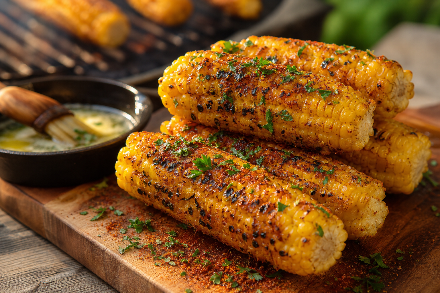 15 Smoker Side Dish Ideas That Pair with Everything 17 Smoked corn on the cob with herb butter and smoked paprika on a wooden board