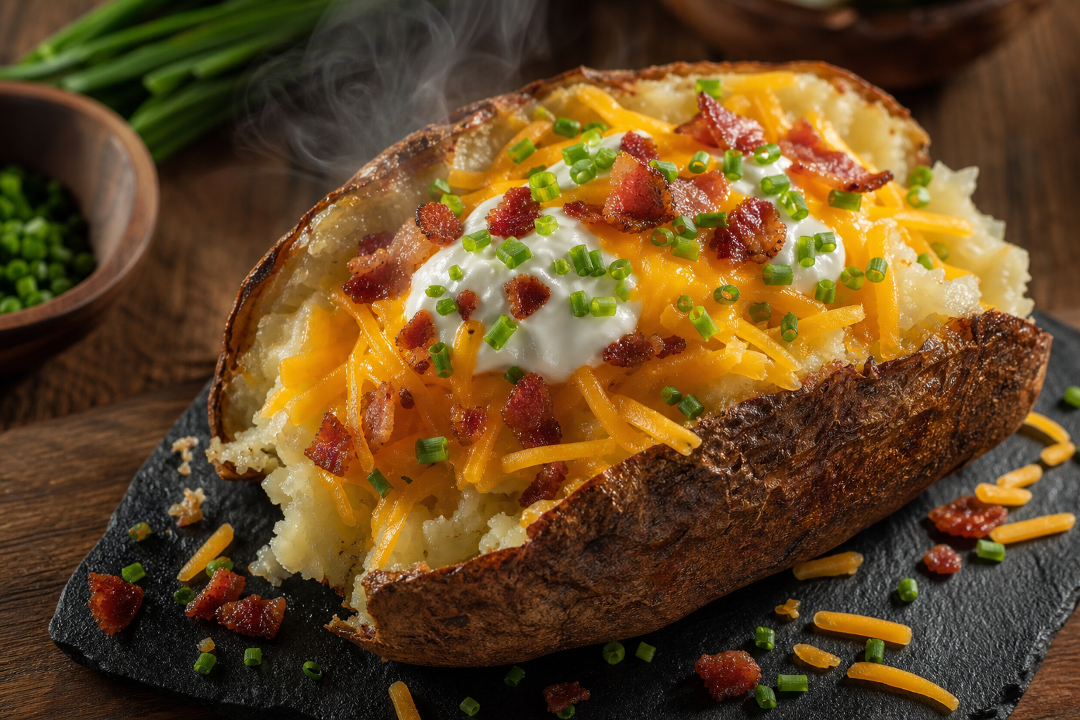 15 Smoker Side Dish Ideas That Pair with Everything 20 Smoked loaded baked potato split open with sour cream cheddar bacon and chives