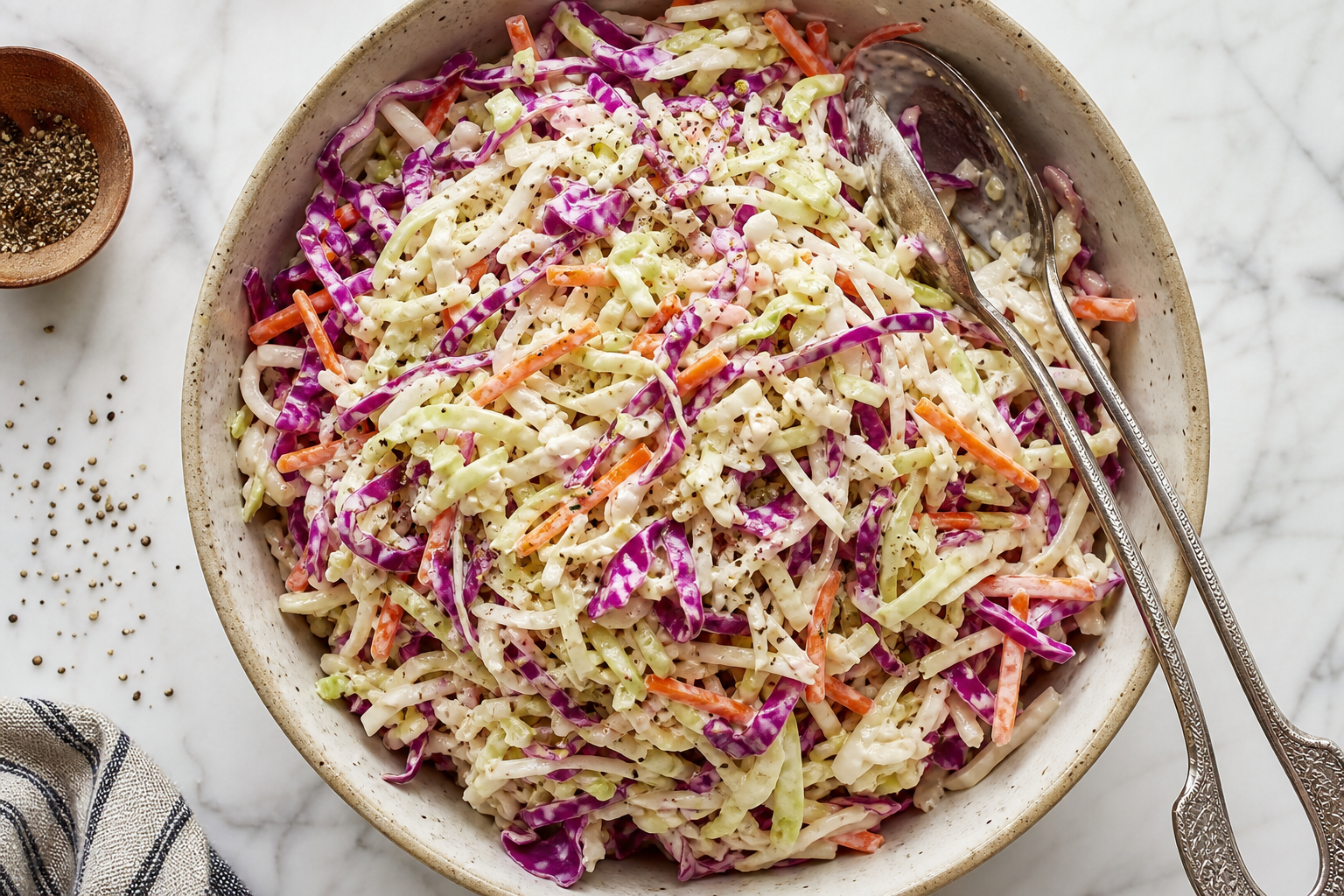 15 Smoker Side Dish Ideas That Pair with Everything 26 Large bowl of creamy coleslaw with purple cabbage carrots and apple cider vinegar dressing