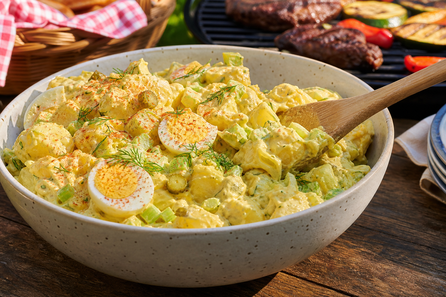 15 Smoker Side Dish Ideas That Pair with Everything 31 Southern style potato salad with yellow potatoes egg celery mustard and paprika in a large bowl