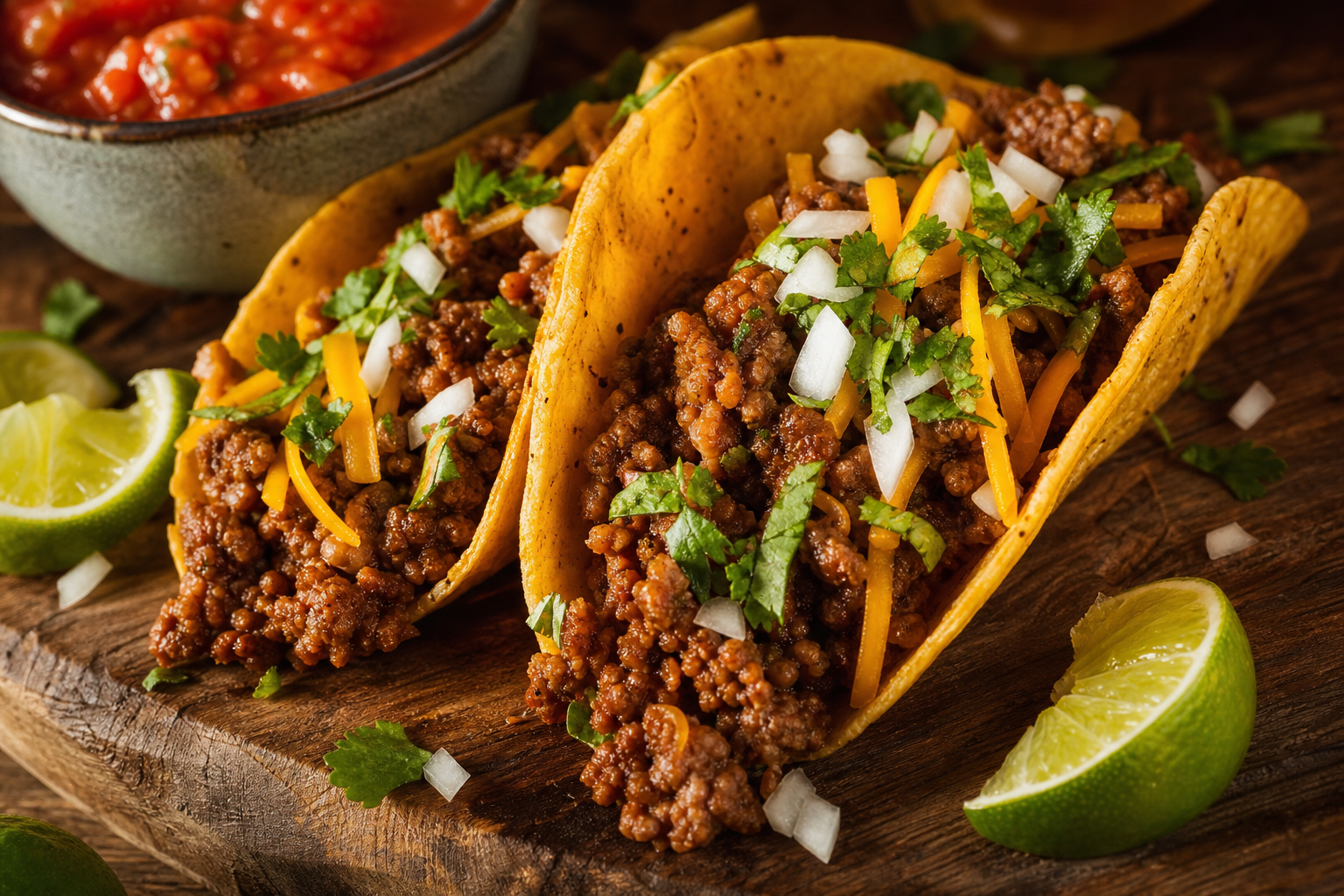 15 Taco Night Meat Filling Ideas 17 Crispy corn tacos filled with seasoned ground beef, cheddar cheese, onion, and cilantro
