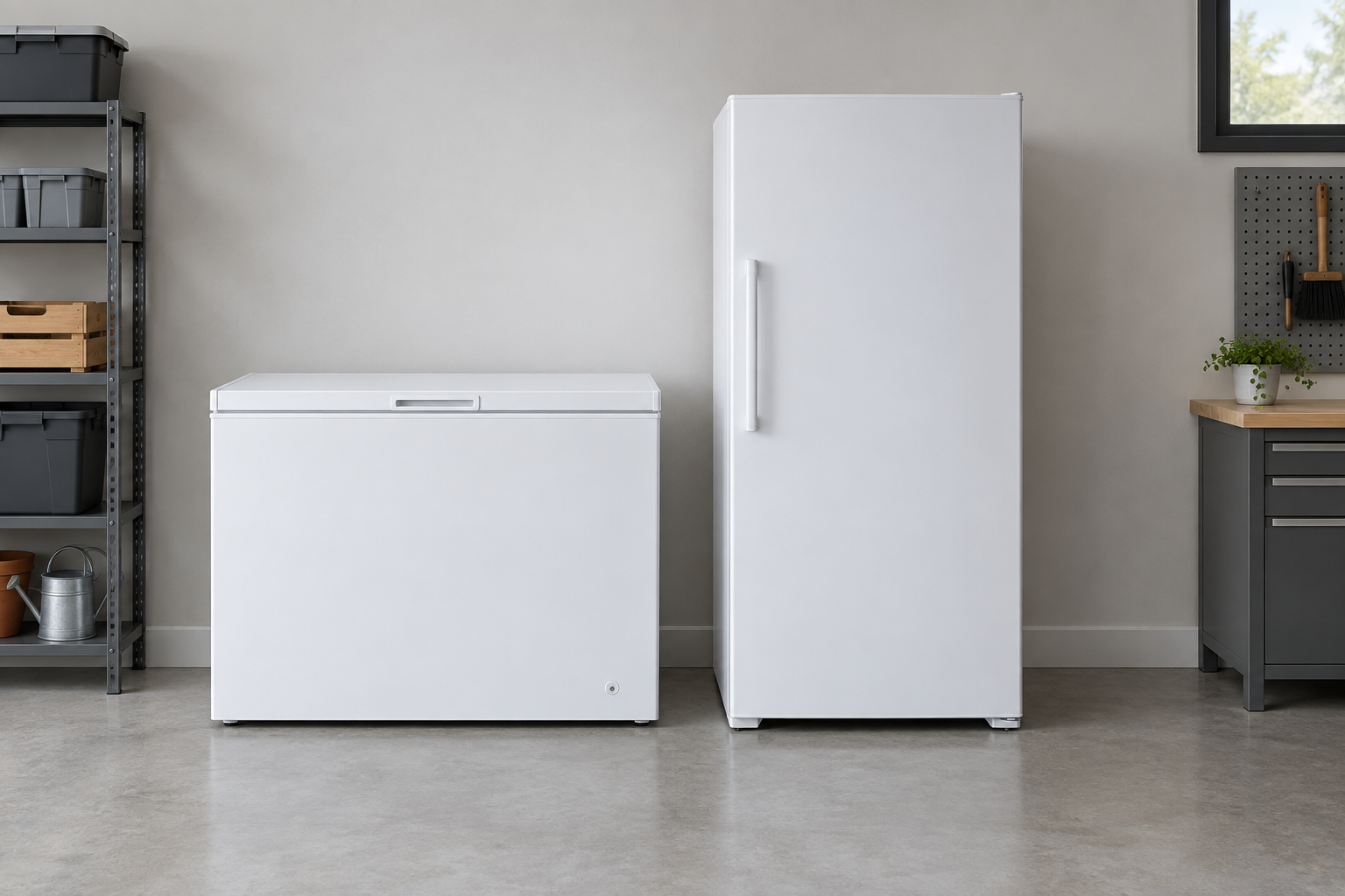 How Much Freezer Space Do You Need for a Quarter Cow? 8 Comparison of a small chest freezer and a large upright freezer for storing bulk beef