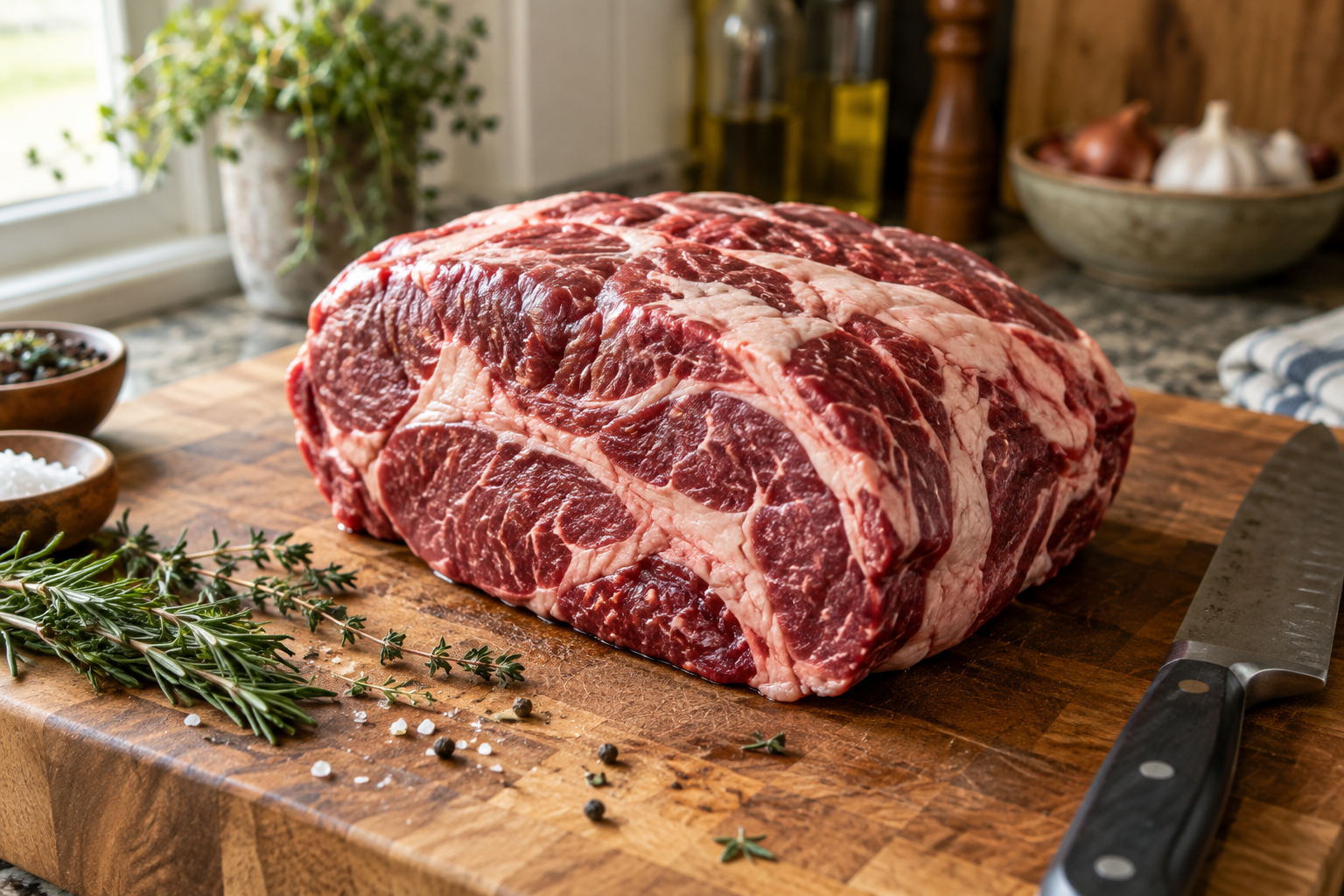 Chuck Roast vs Brisket: Which Is the Better Value for Slow Cooking? 5 Raw chuck roast on a wooden butcher block