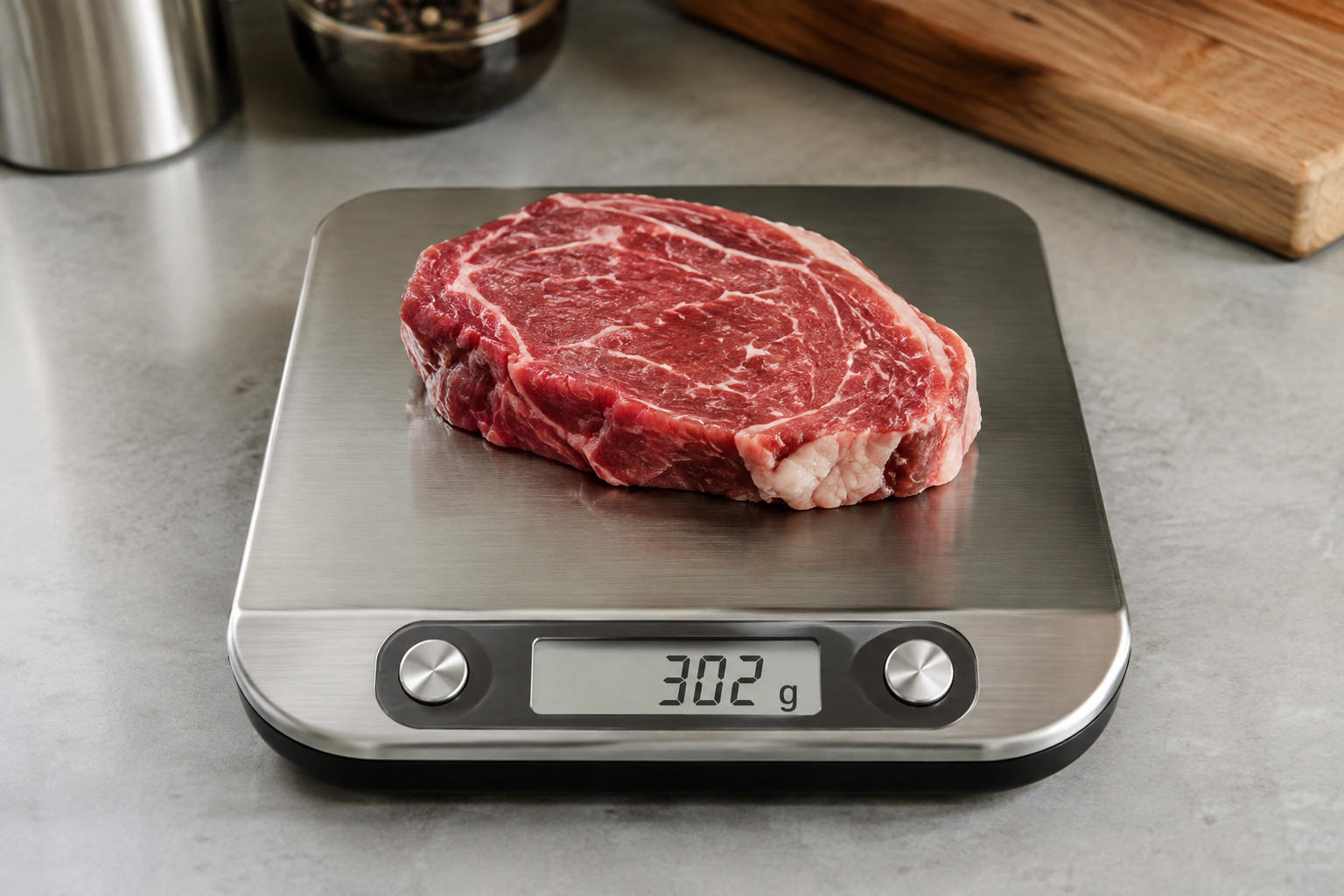 How to Compare Meat Prices When Package Sizes Are Different 7 Digital kitchen scale weighing a piece of meat